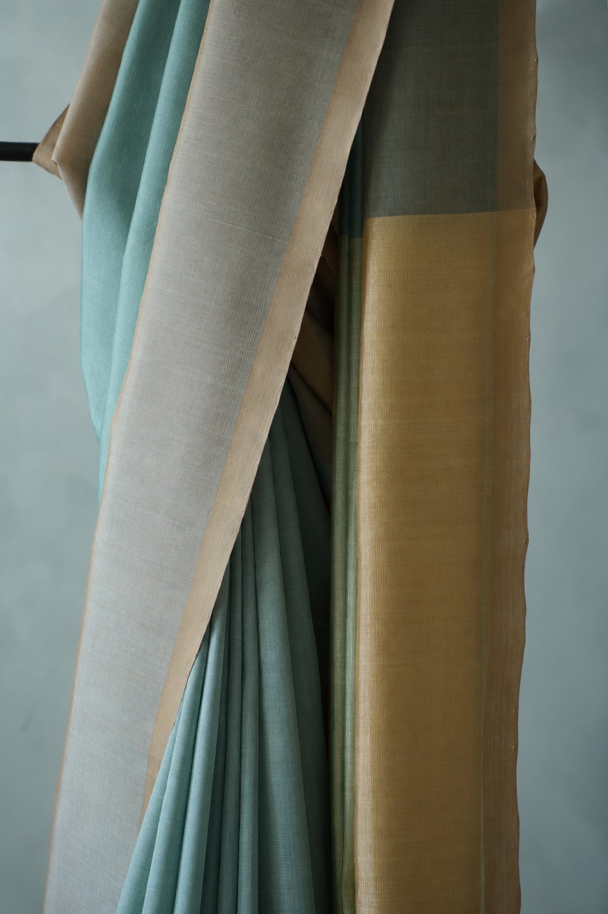 Dusty Aqua Blue Mangalagiri Silk Cotton Saree with Silver Zari Border and Beige Pallu