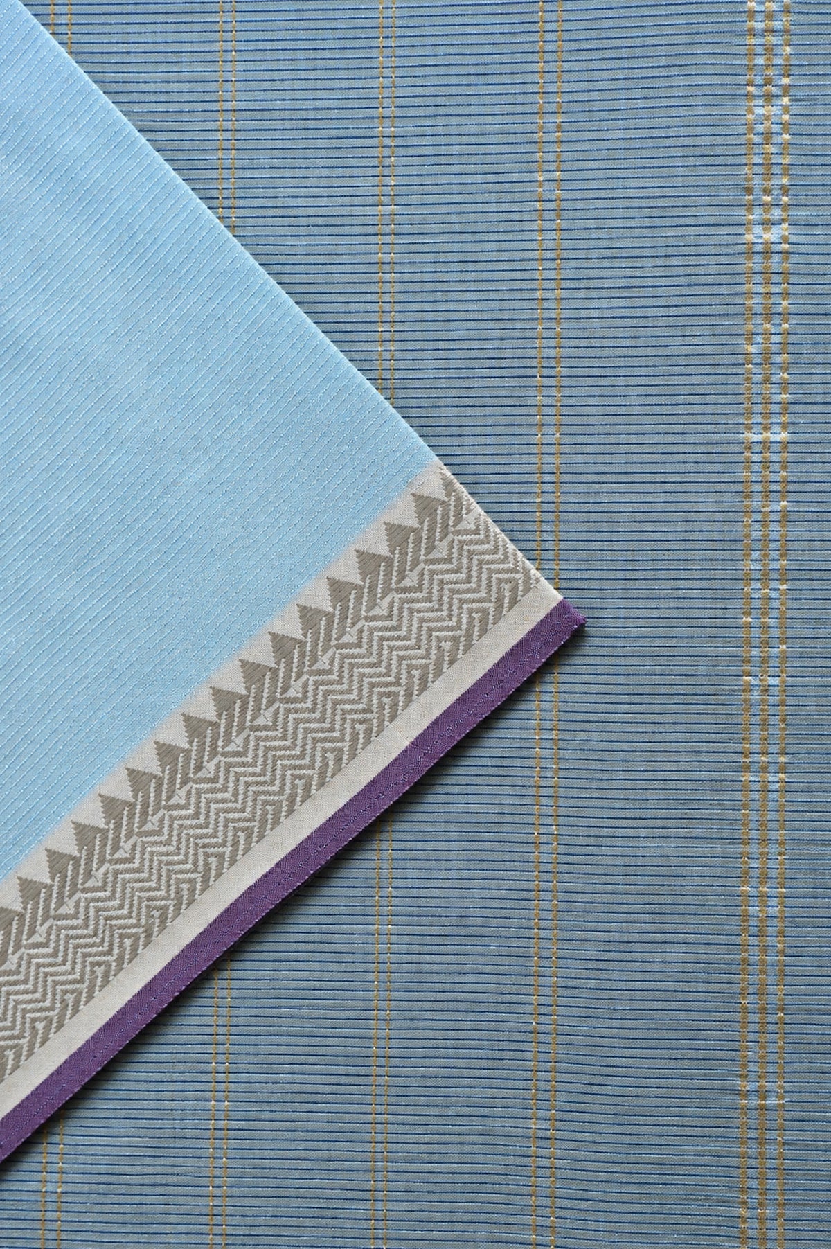Pastel Powder Blue Mangalagiri Silk Cotton Saree with Lavender-Grey Silver Zari Border