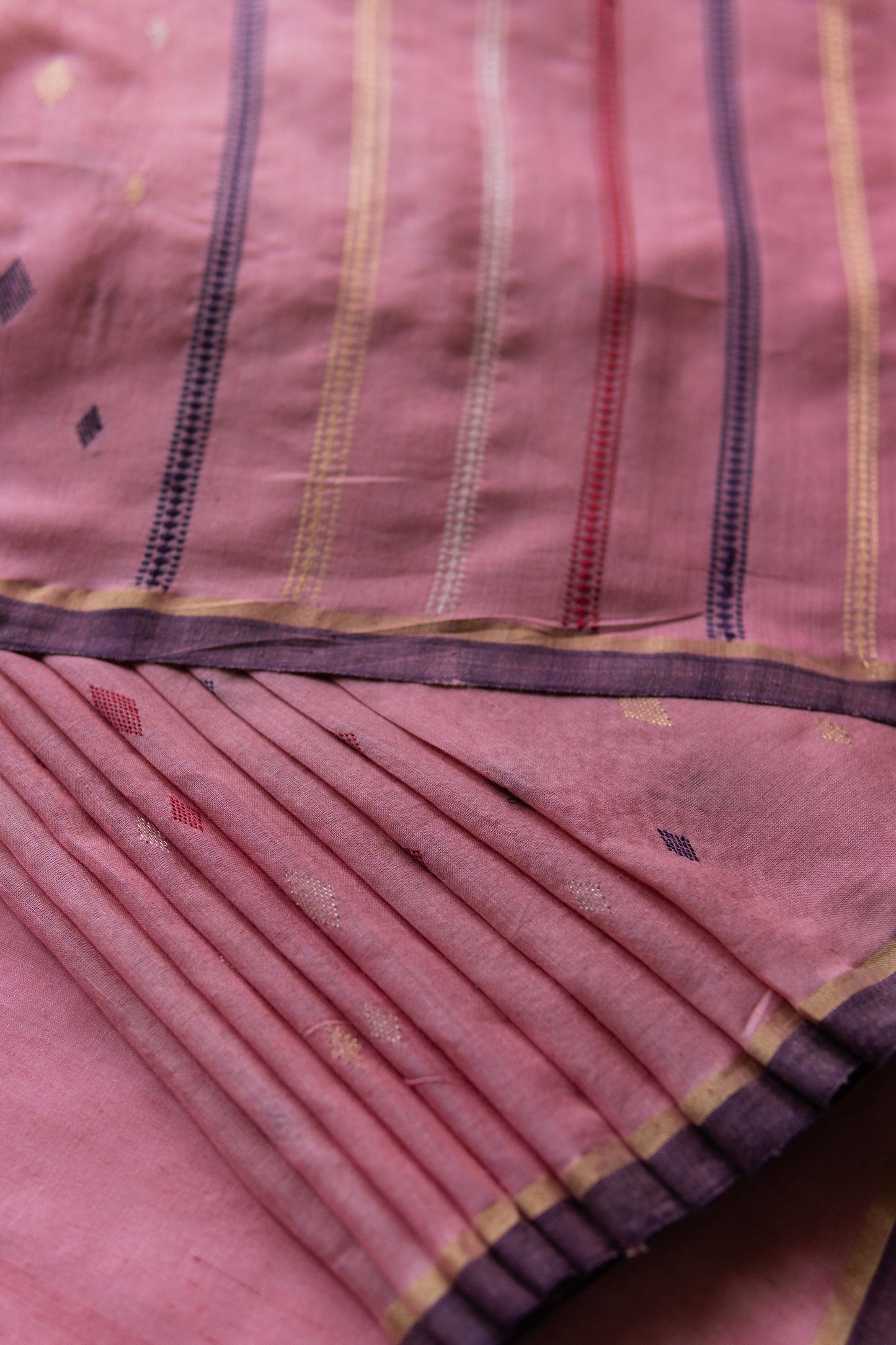 Pink Tissue Khadi with Multicolour Diamond Motif Body Saree