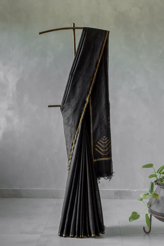 Black Silk Khadi with Bengal Pallu Saree