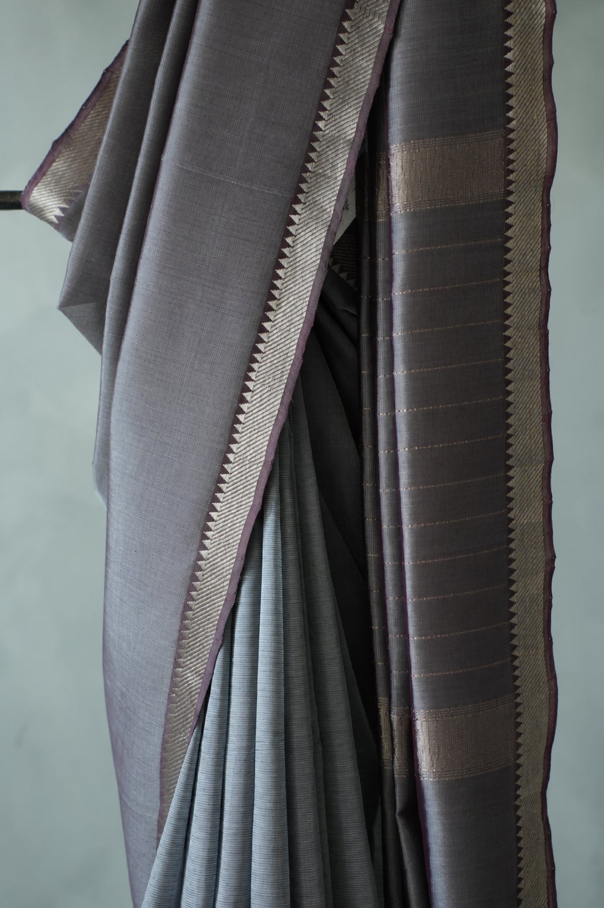 Slate Grey Mangalagiri Silk Cotton Saree with Silver Zari Border