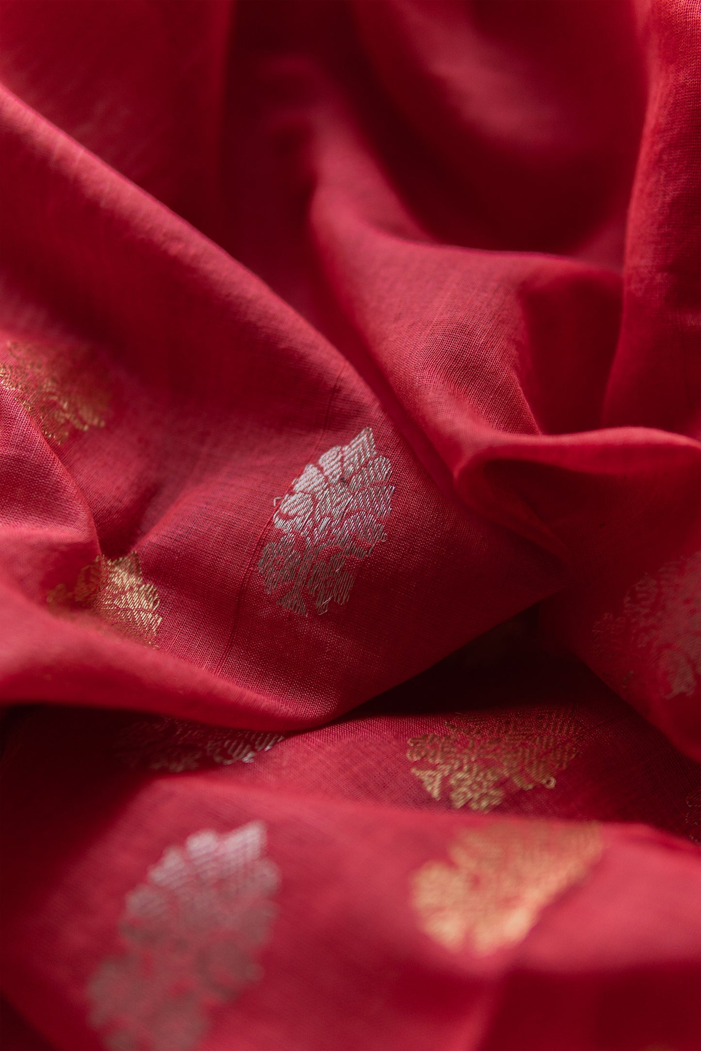 Red Tissue Silk Khadi with half and half motif saree