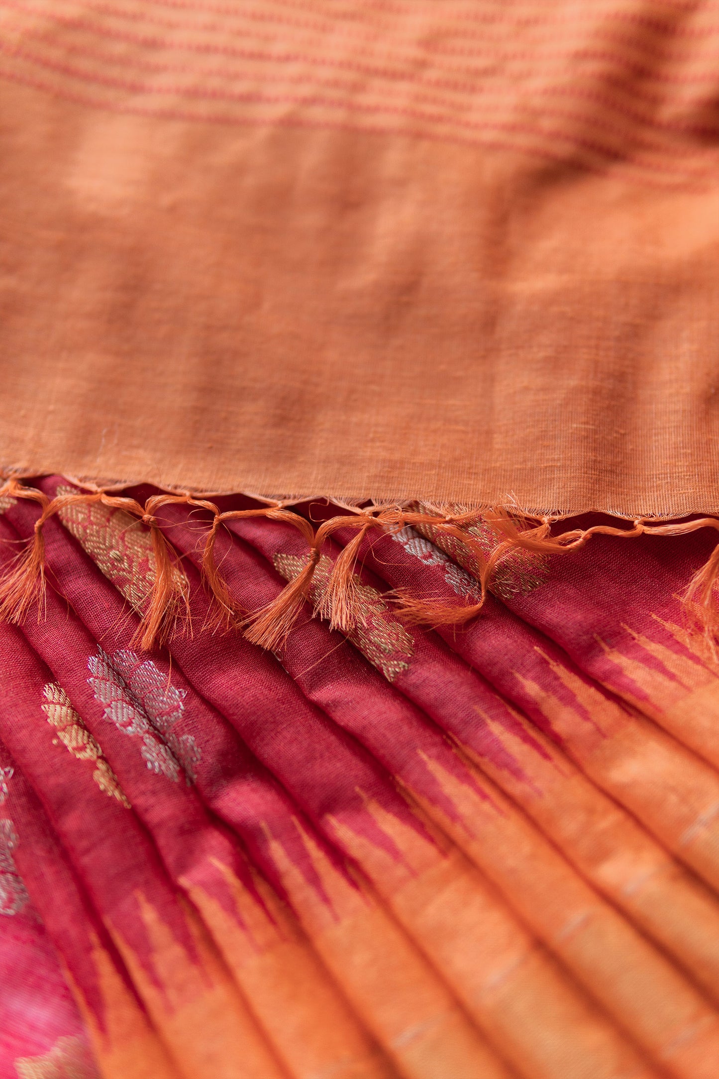 Red Tissue Silk Khadi with half and half motif saree