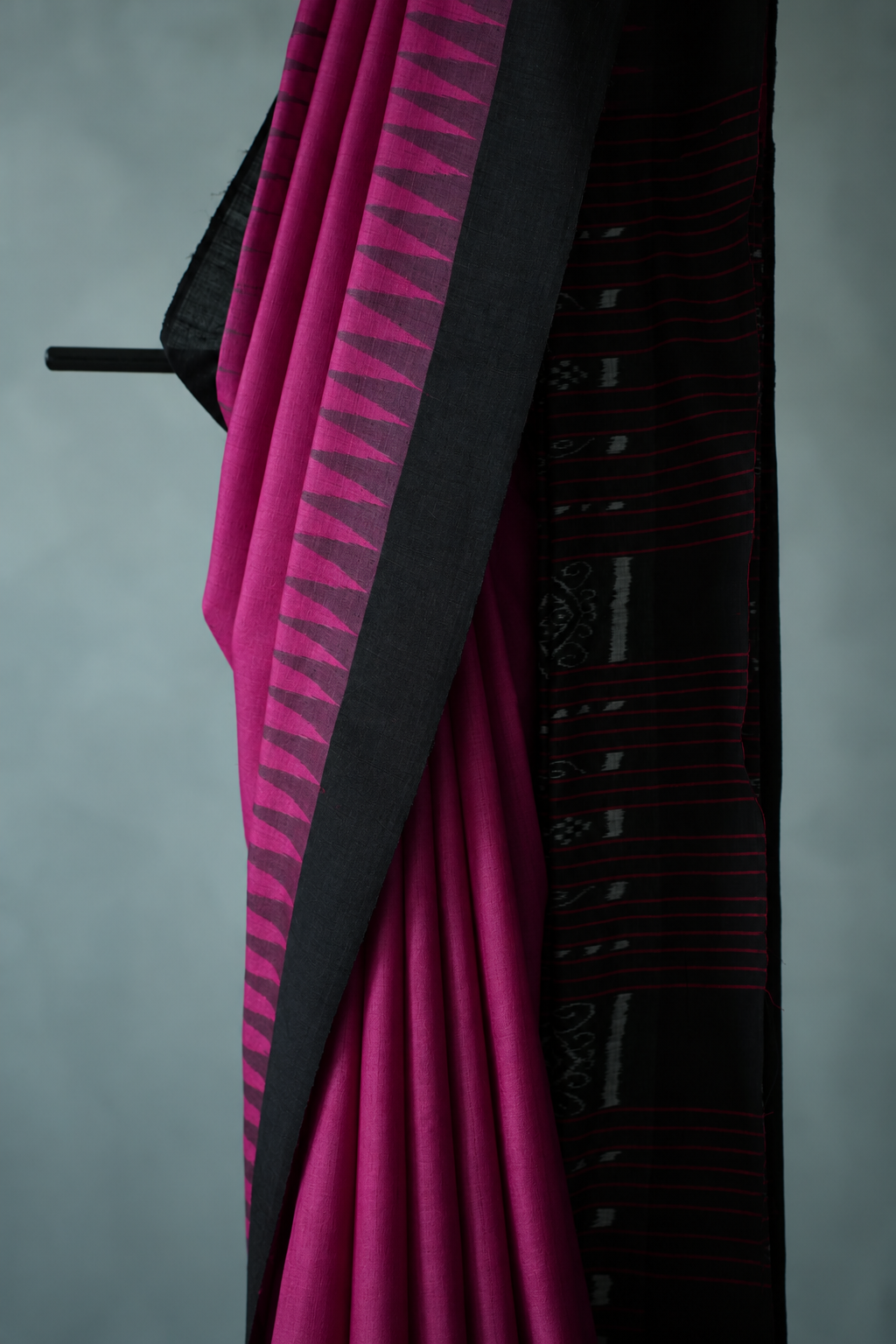 Magenta Tussar Silk with Black Temple Border Saree