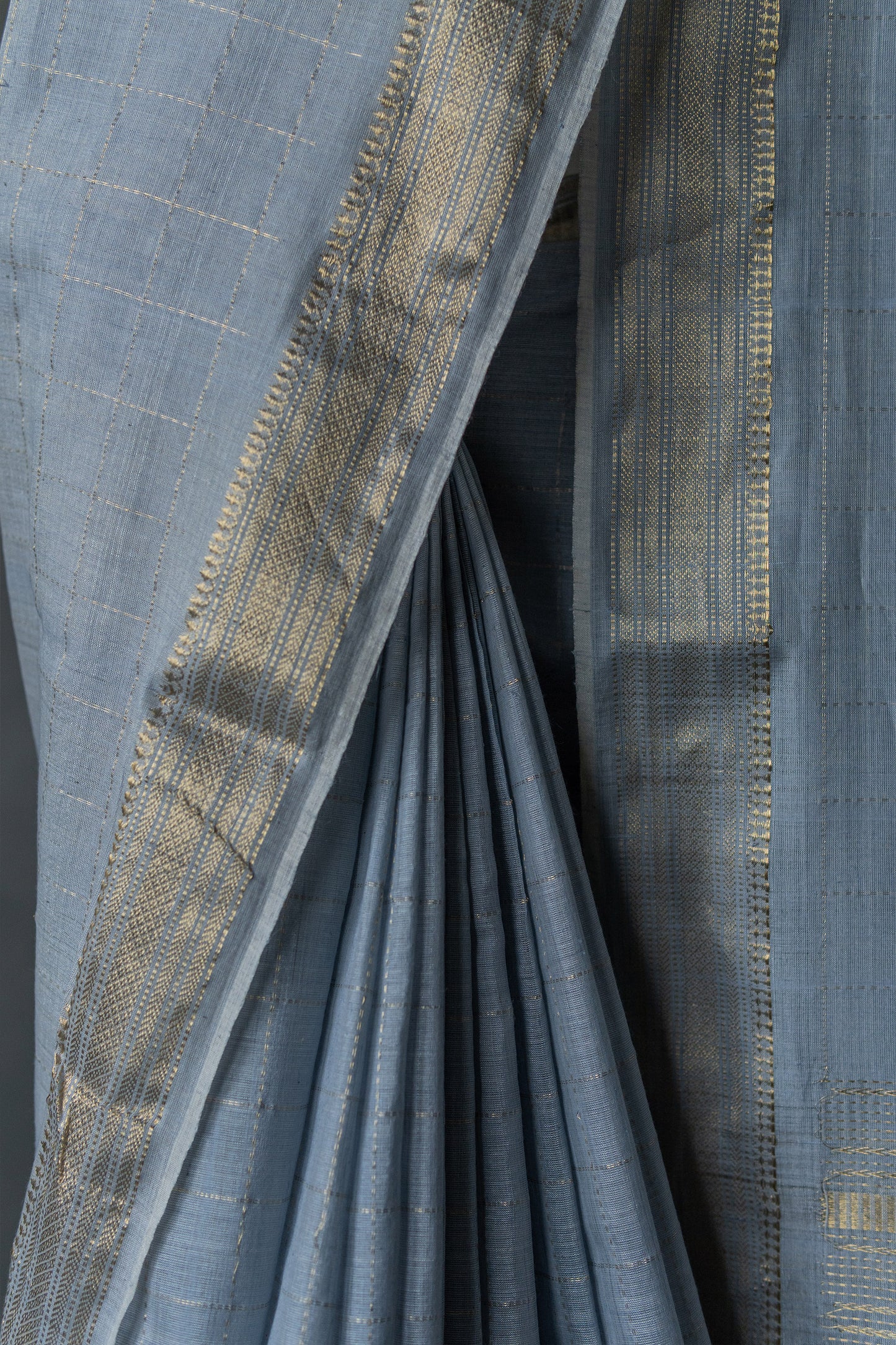 Powder Blue Tissue Khadi with Zari Khapa Checked Body Saree