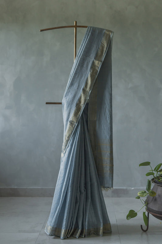 Powder Blue Tissue Khadi with Zari Khapa Checked Body Saree