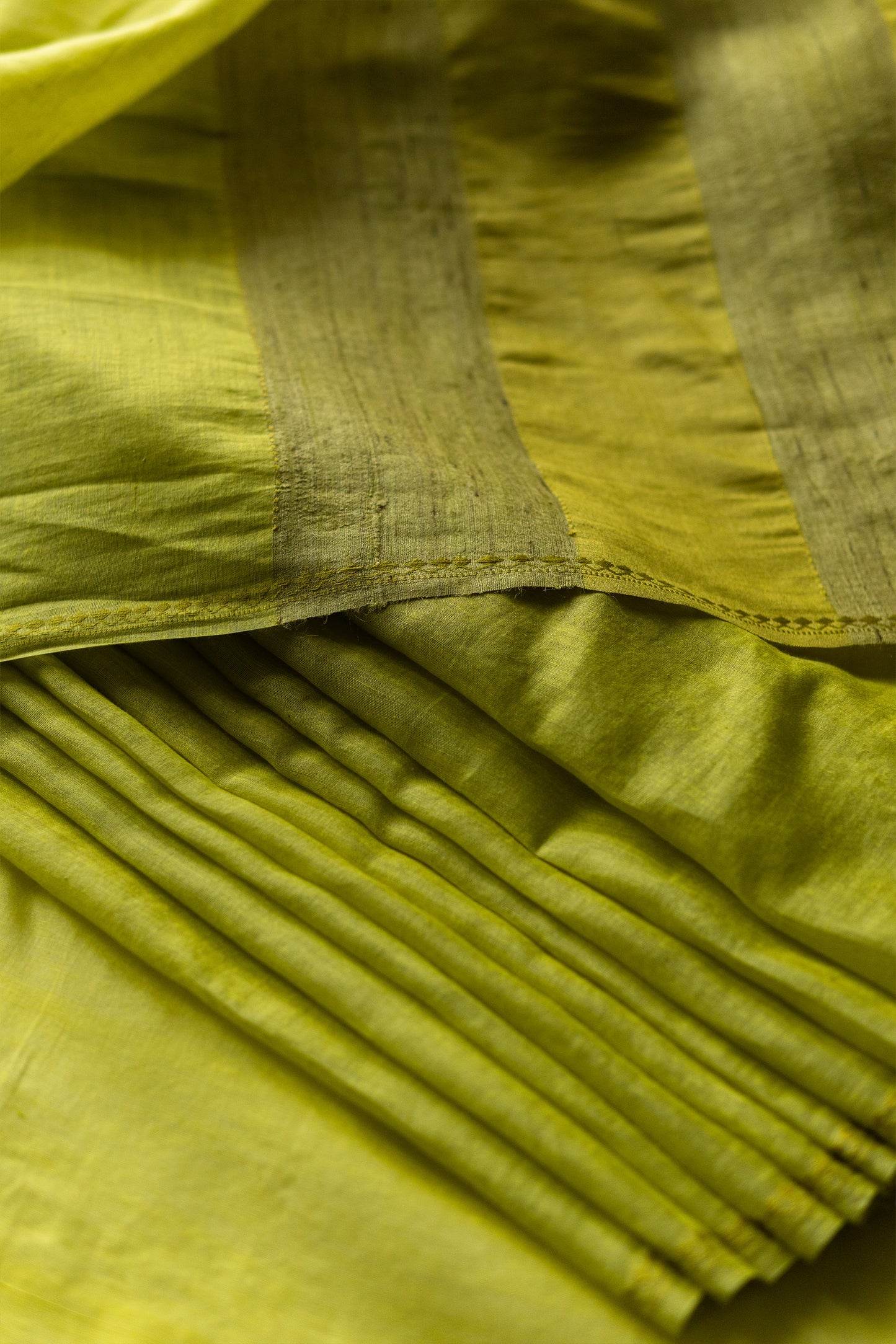 Lemon Green Tussar Silk with Small Zari Border Saree