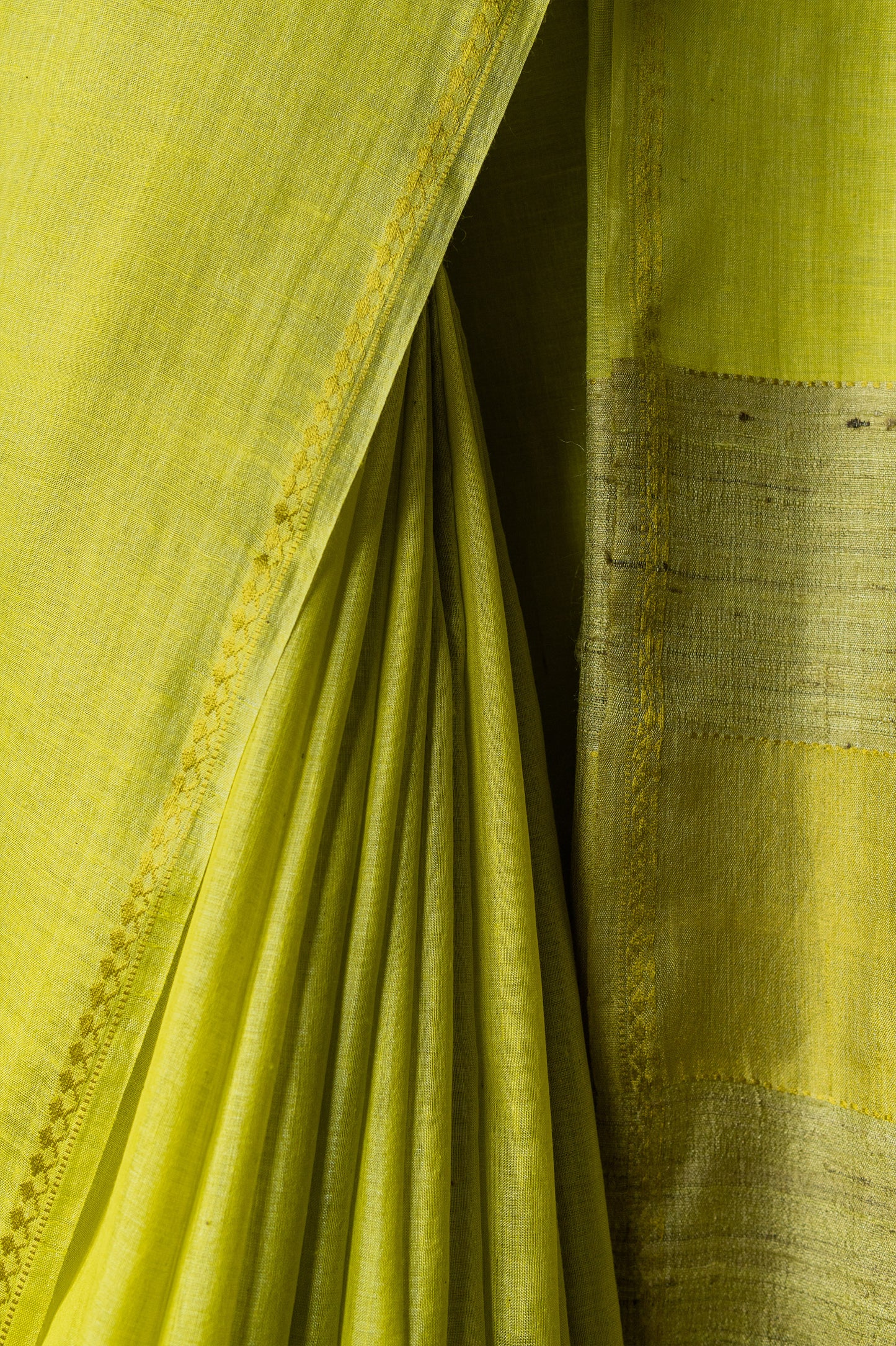 Lemon Green Tussar Silk with Small Zari Border Saree