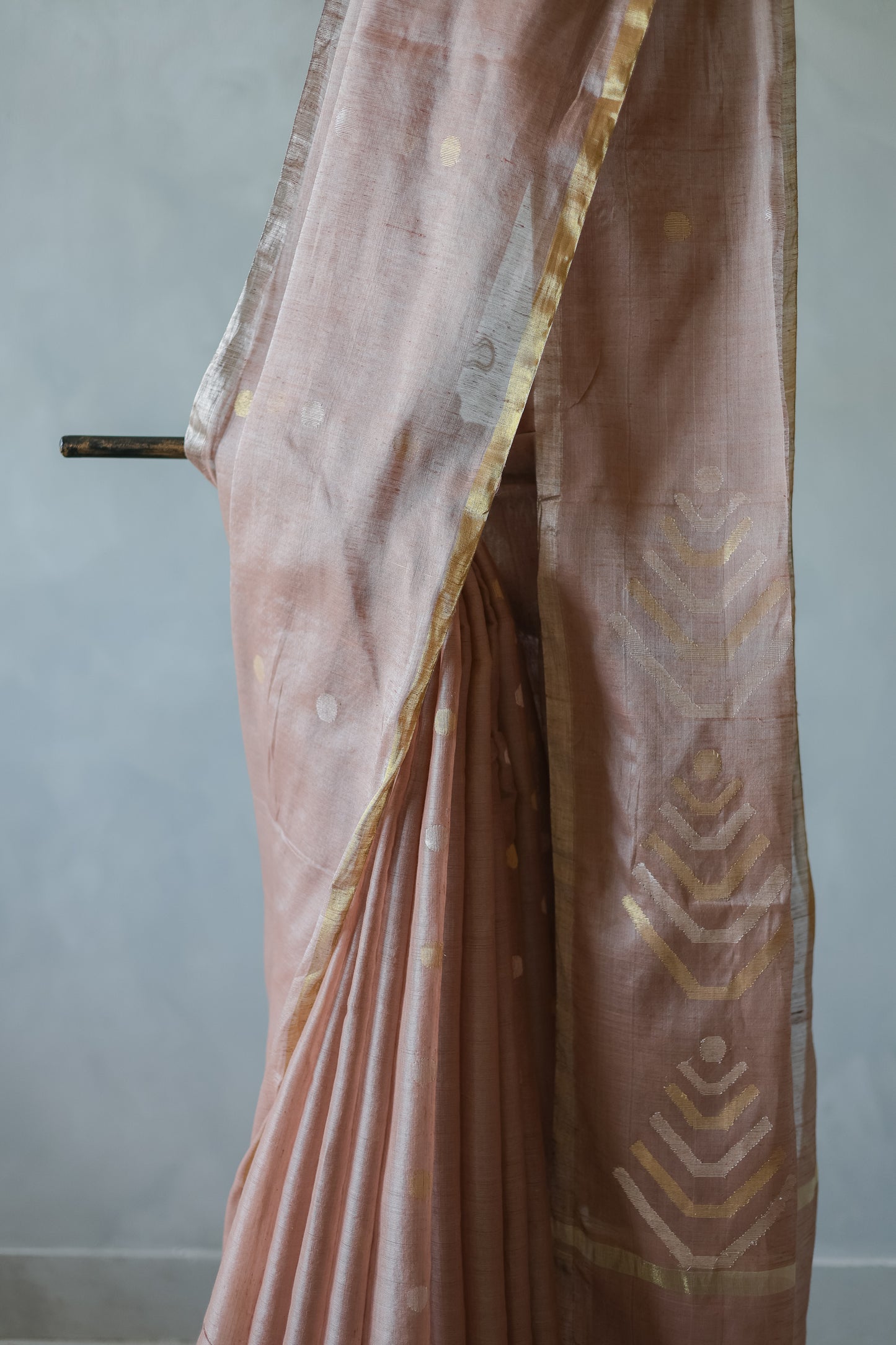 Mauve Silk Khadi All Over Polka Bengal Jala Pallu Saree