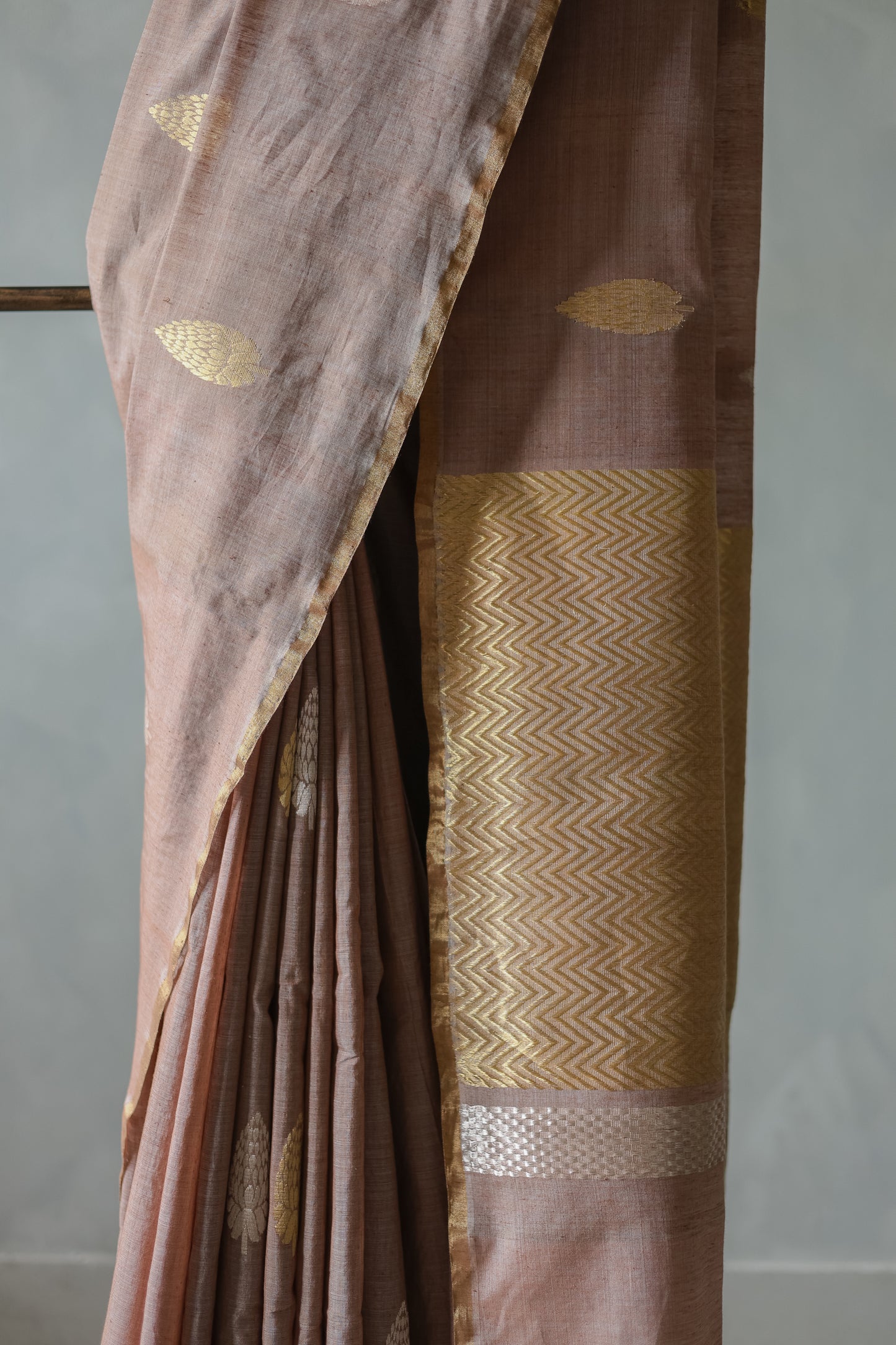 Light Brown Khadi All over Flower Motif Saree