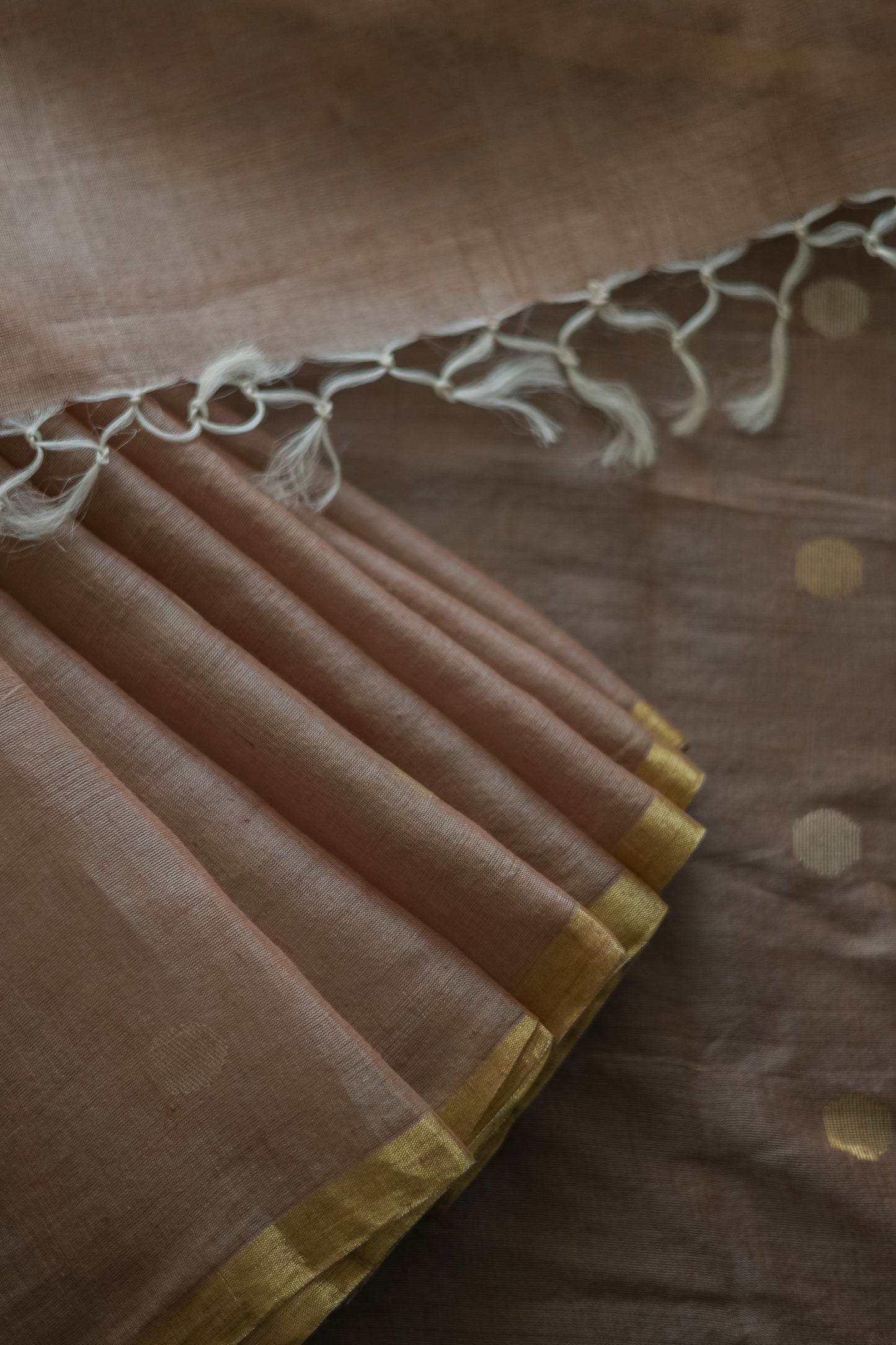 Mauve Silk Khadi All Over Polka Bengal Jala Pallu Saree