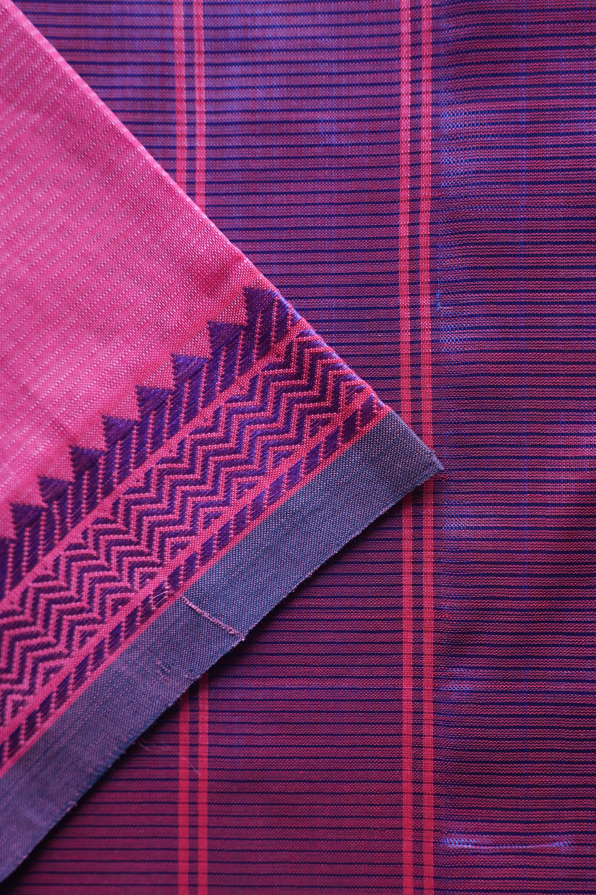 Bright Pink Mangalagiri Silk Cotton with Violet thread border saree