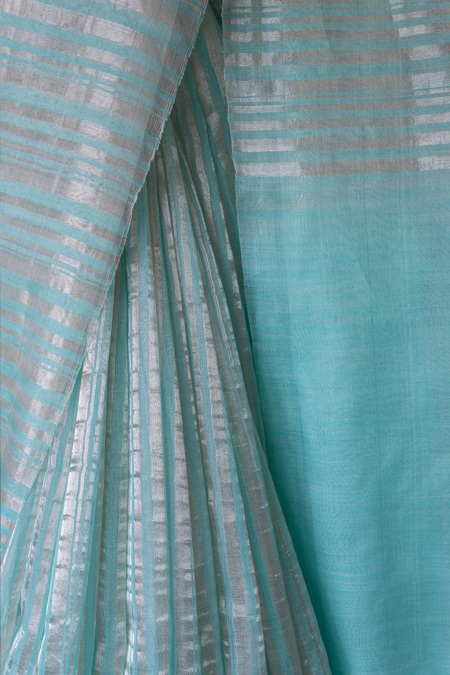 Blue Silk Cotton All Over Stripes & Plain Pallu Saree