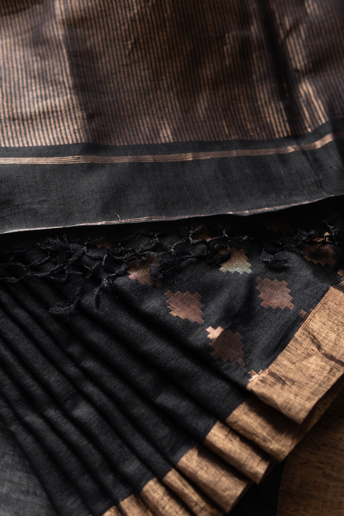 Black Khadi Silk with Geometric Motif all over the Body Saree