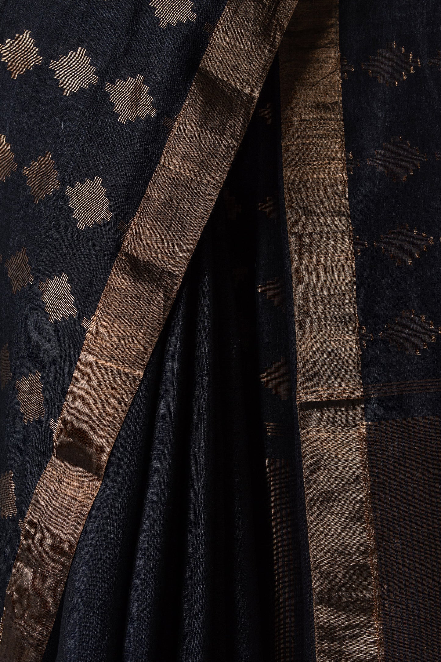 Black Khadi Silk with Geometric Motif all over the Body Saree