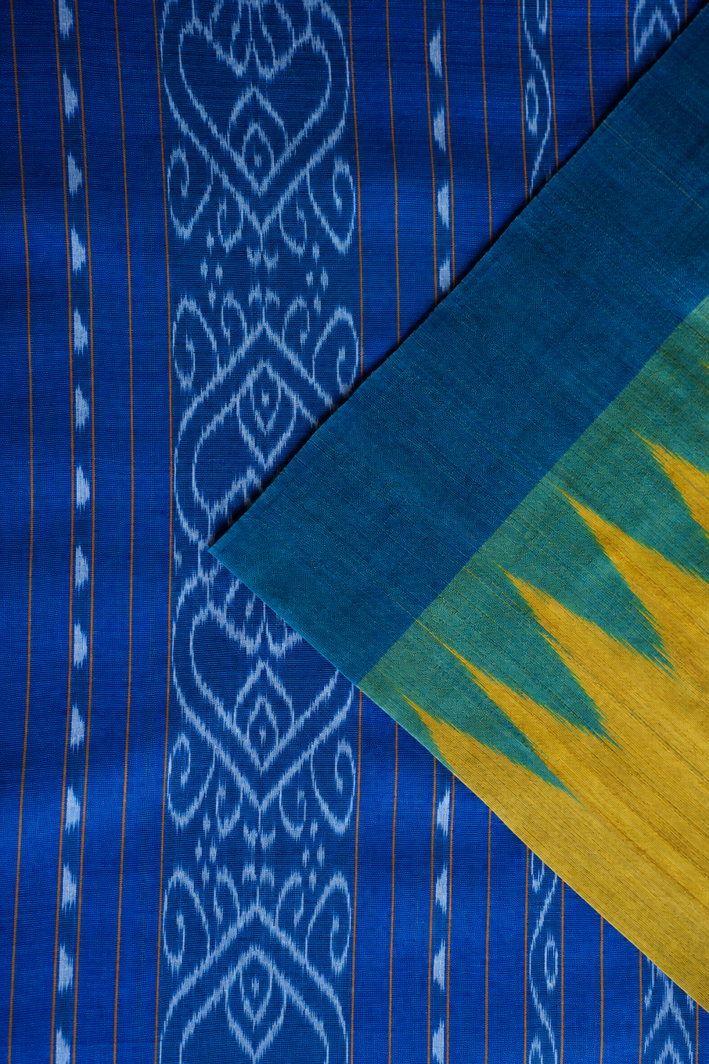 Bright Yellow Tussar Silk with Royal Blue Temple Border Saree