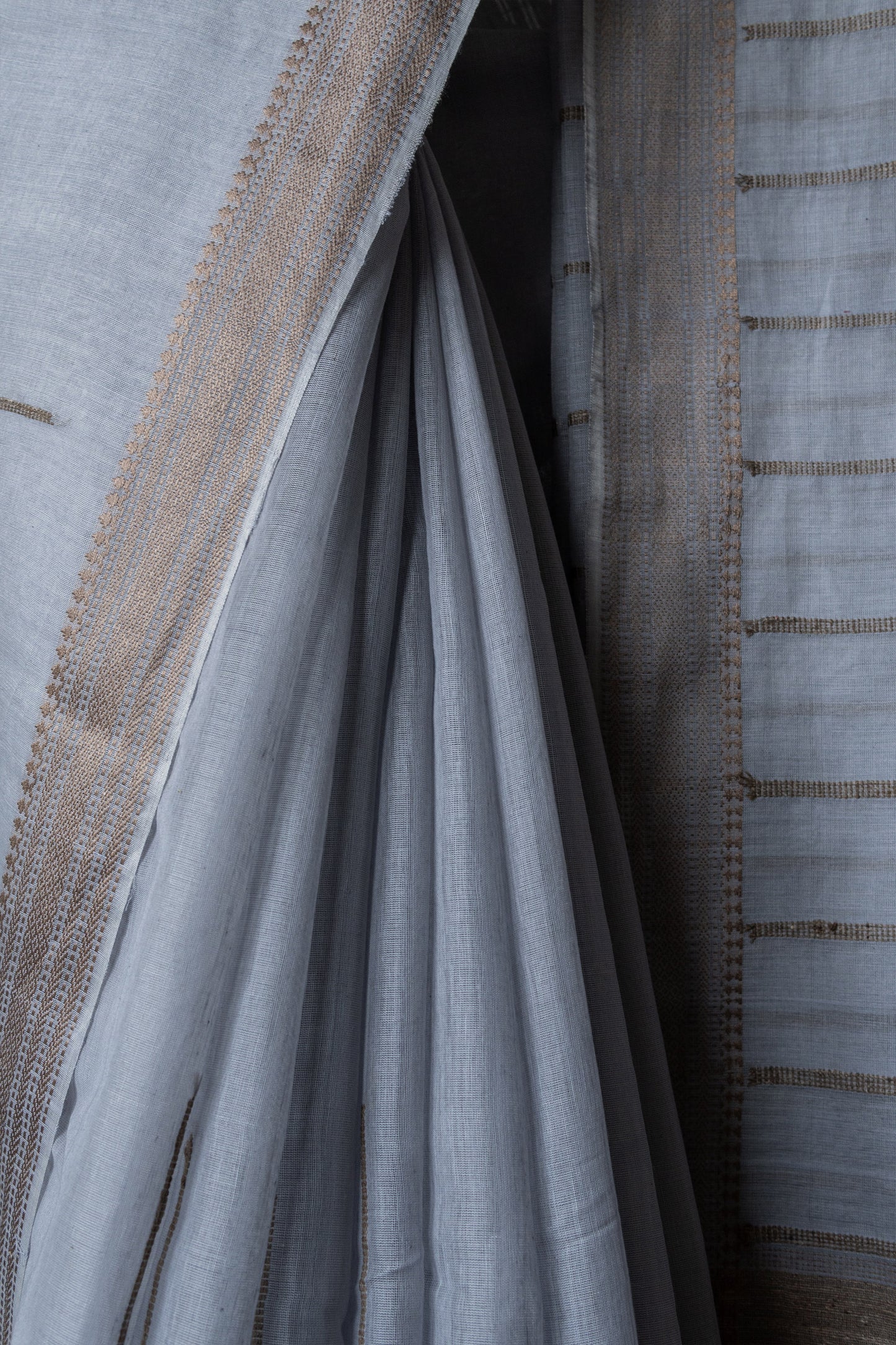 Powder Blue Tussar Khadi with Random Khapa Striped Saree