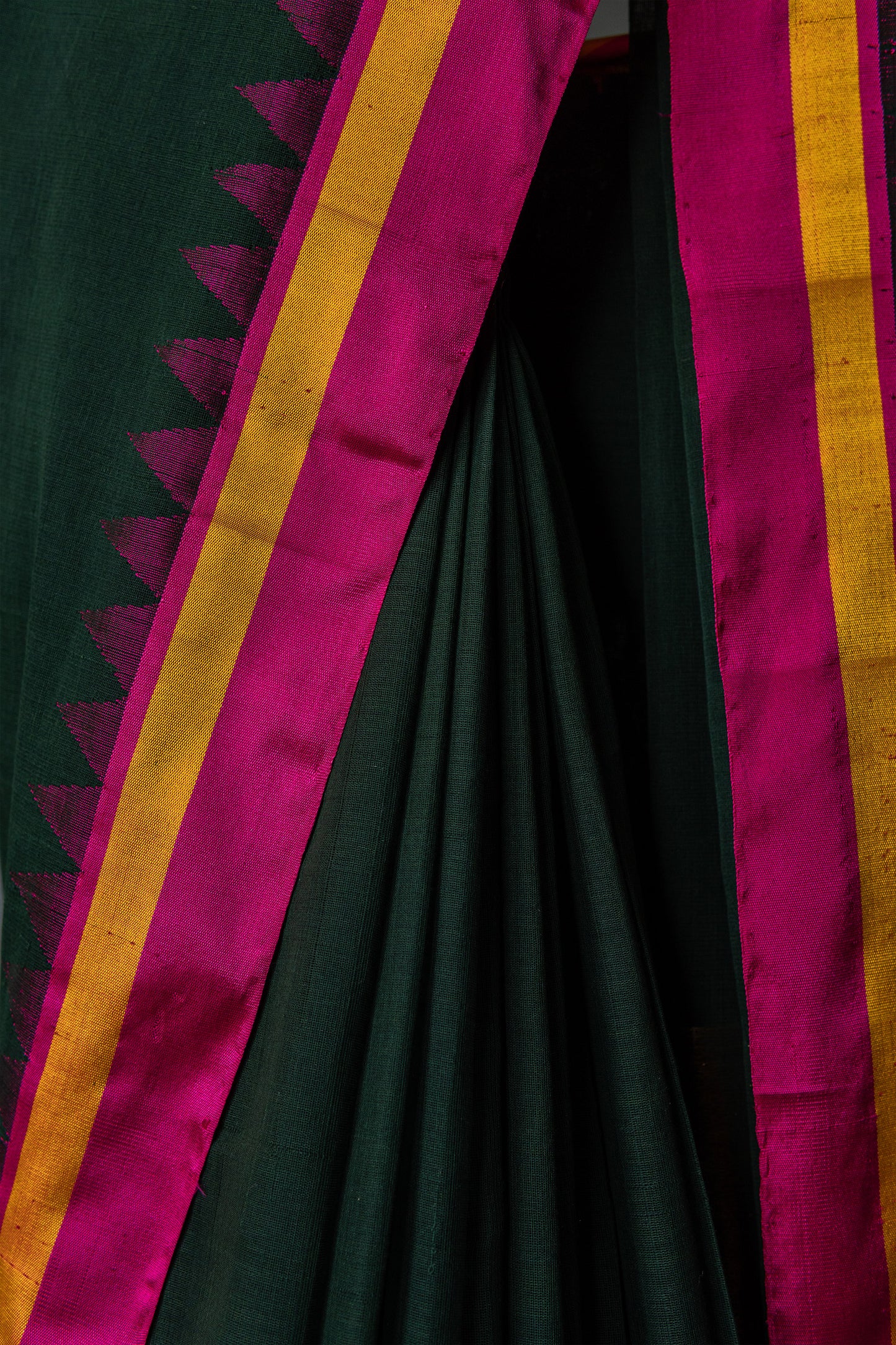 Green Khadi Plain Body with Pink Silk Border Saree