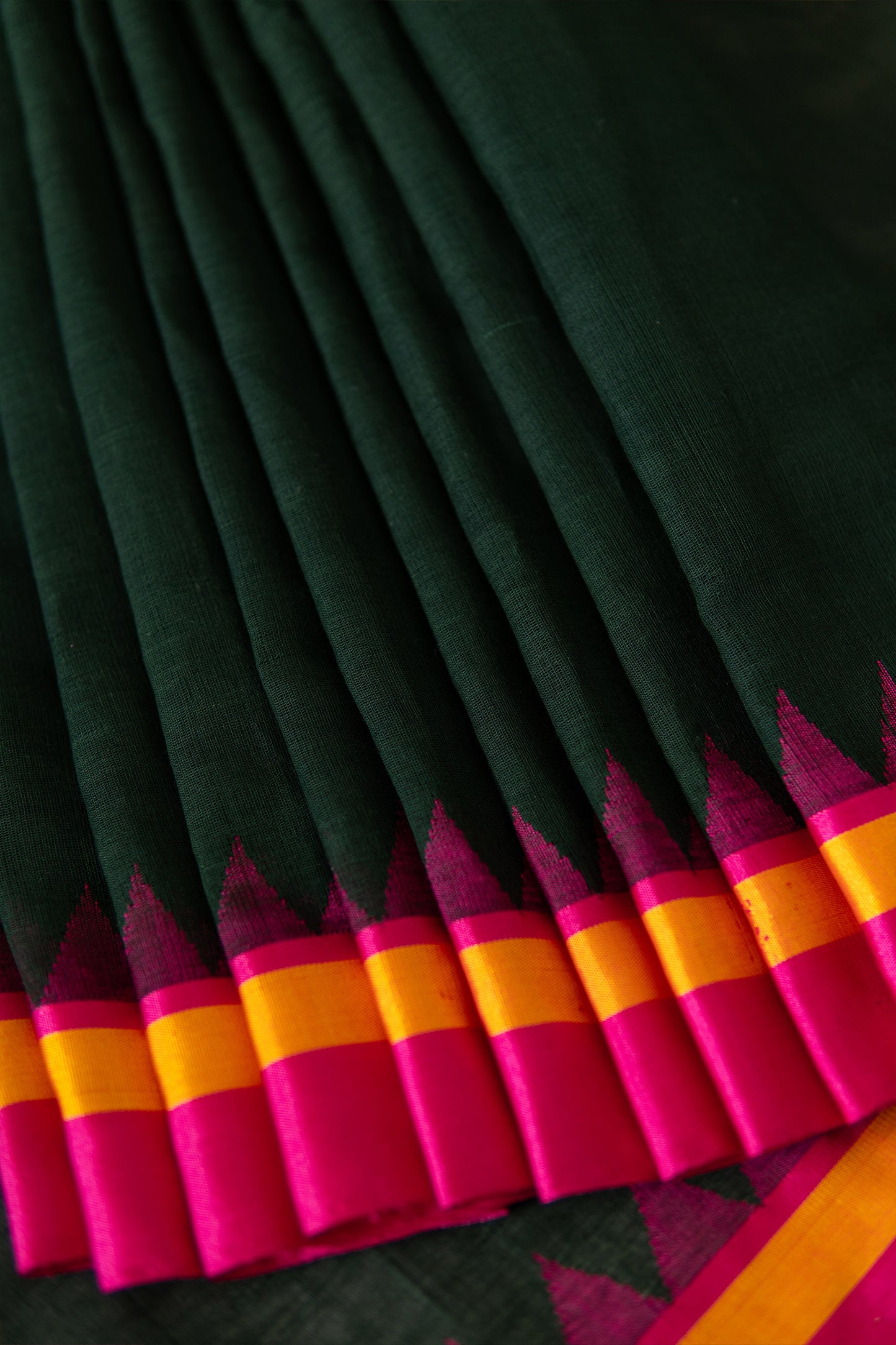 Green Khadi Plain Body with Pink Silk Border Saree