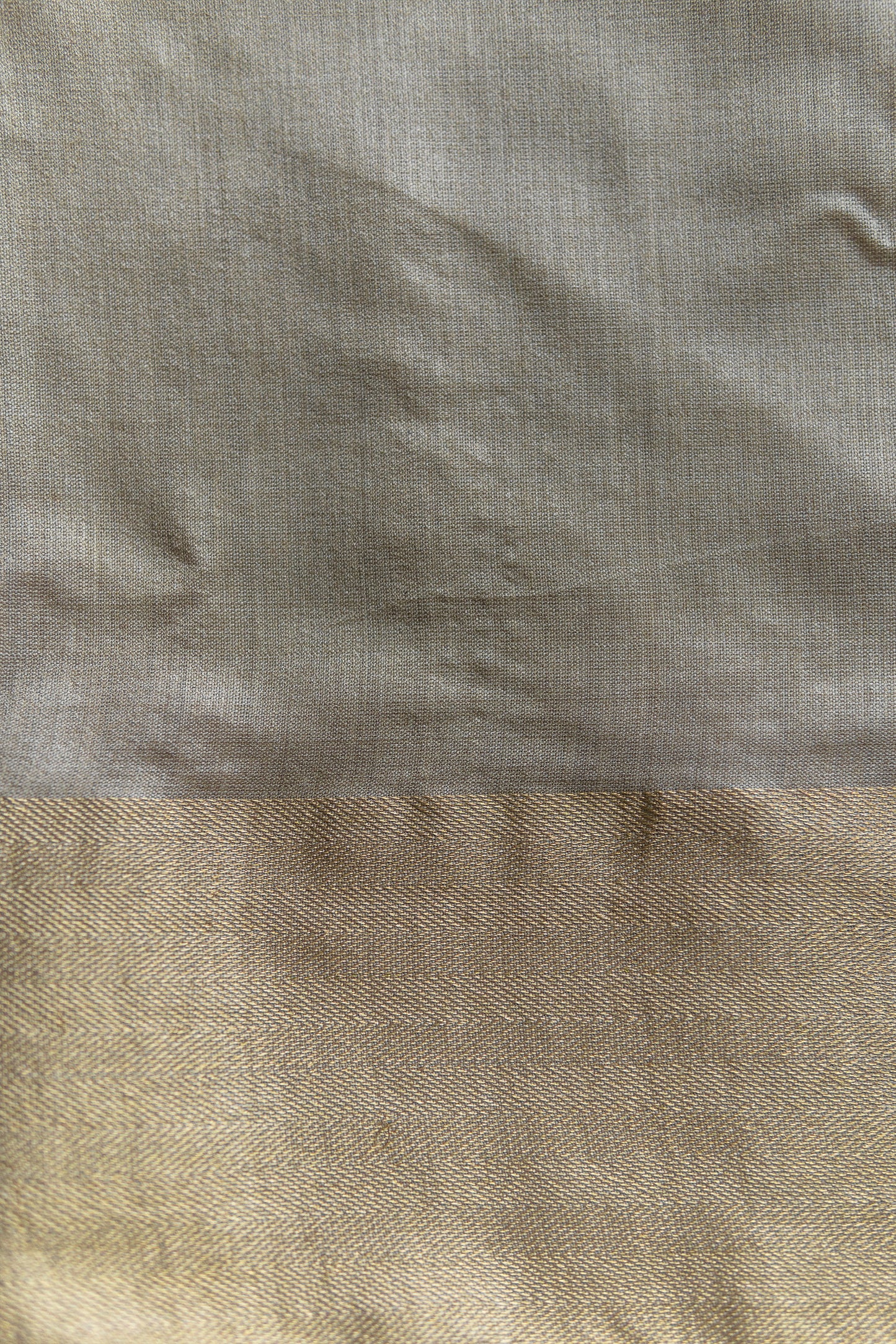 Beige Tussar Silk with Moonga Gold twill Border Saree