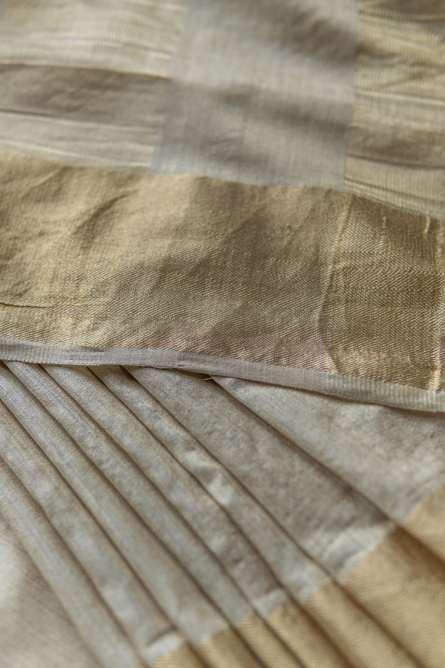 Beige Tussar Silk with Moonga Gold twill Border Saree