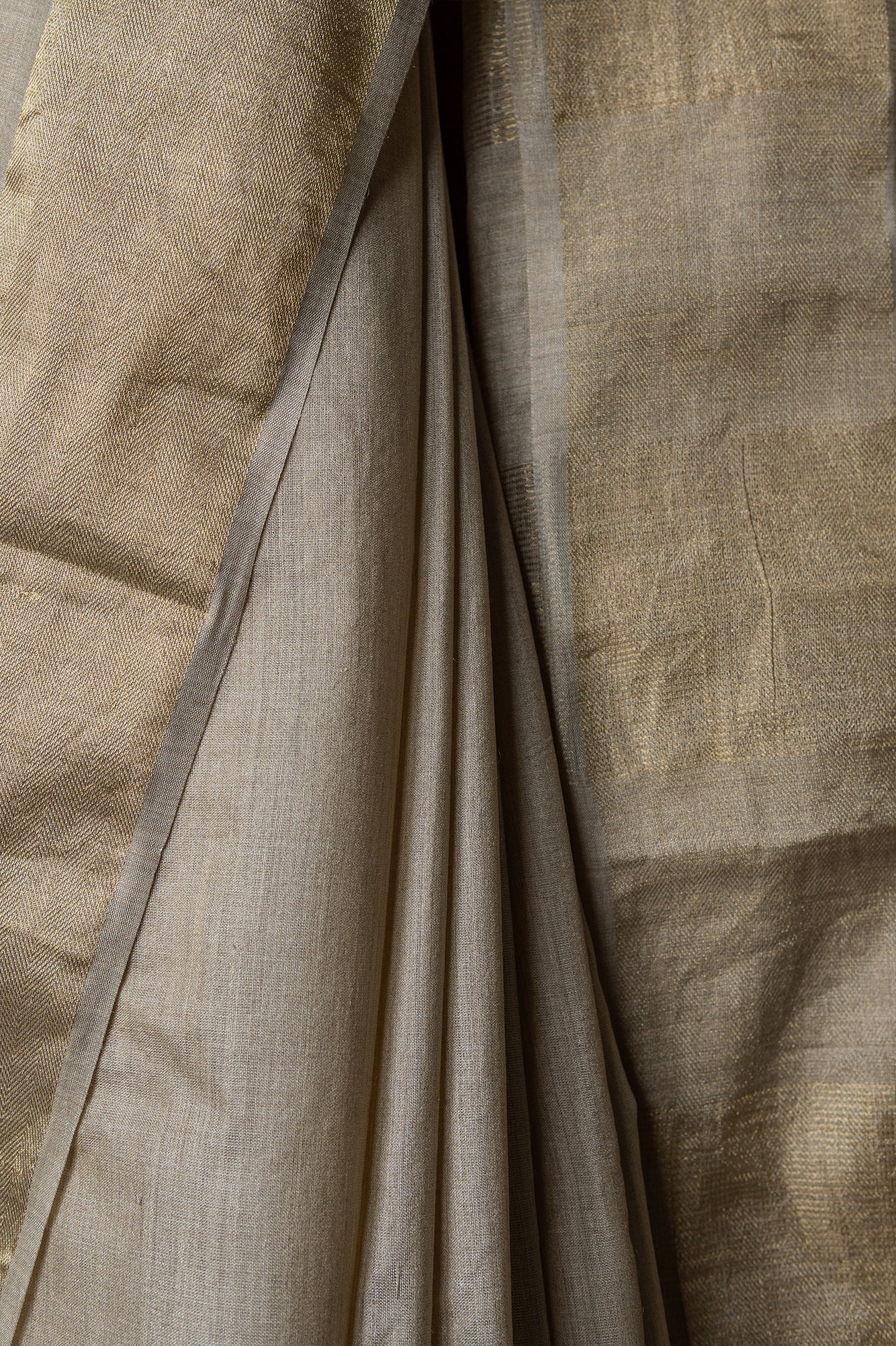 Beige Tussar Silk with Moonga Gold twill Border Saree