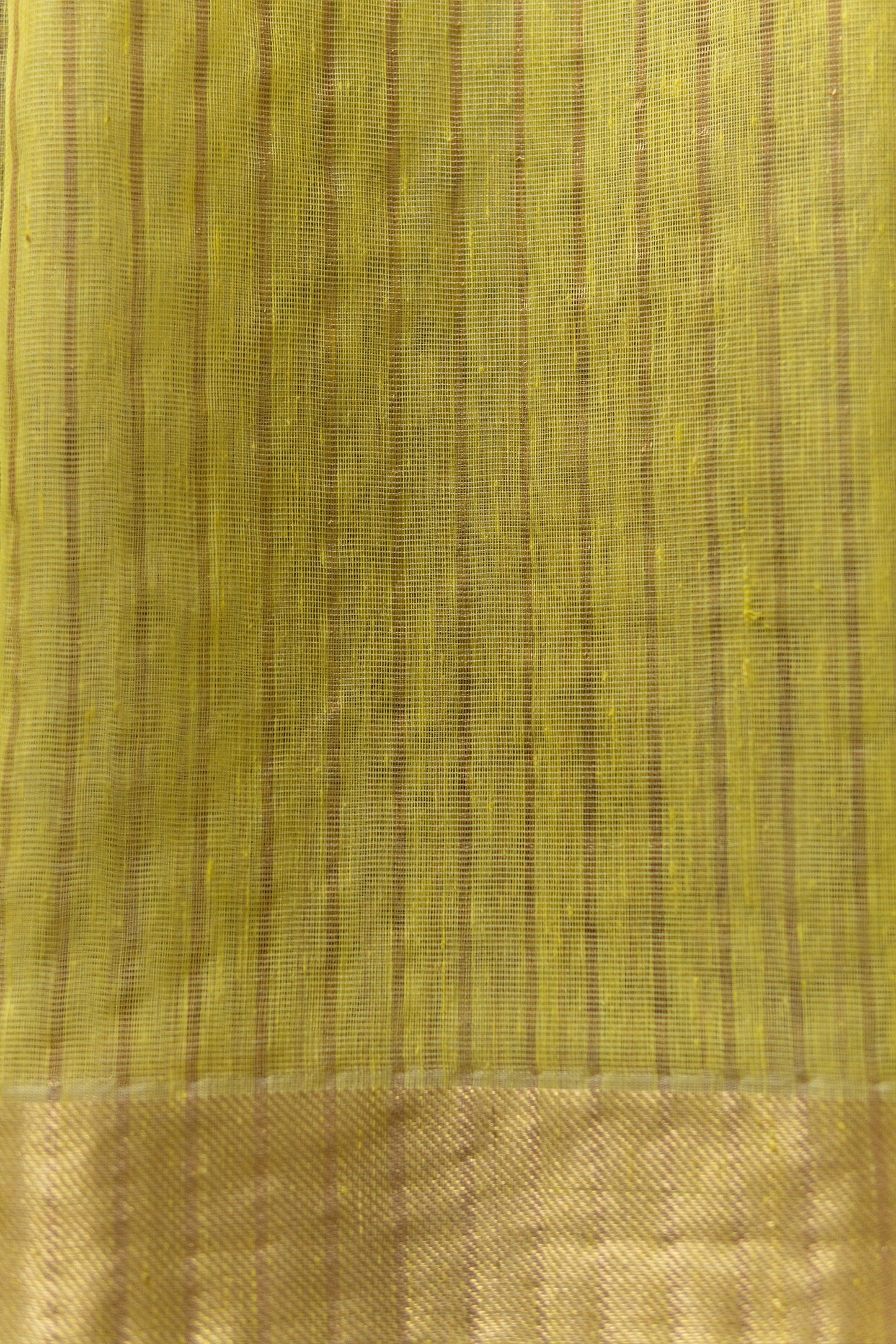 Lime Yellow Khadi Silk with Zari  Border and Stripes Pallu Saree