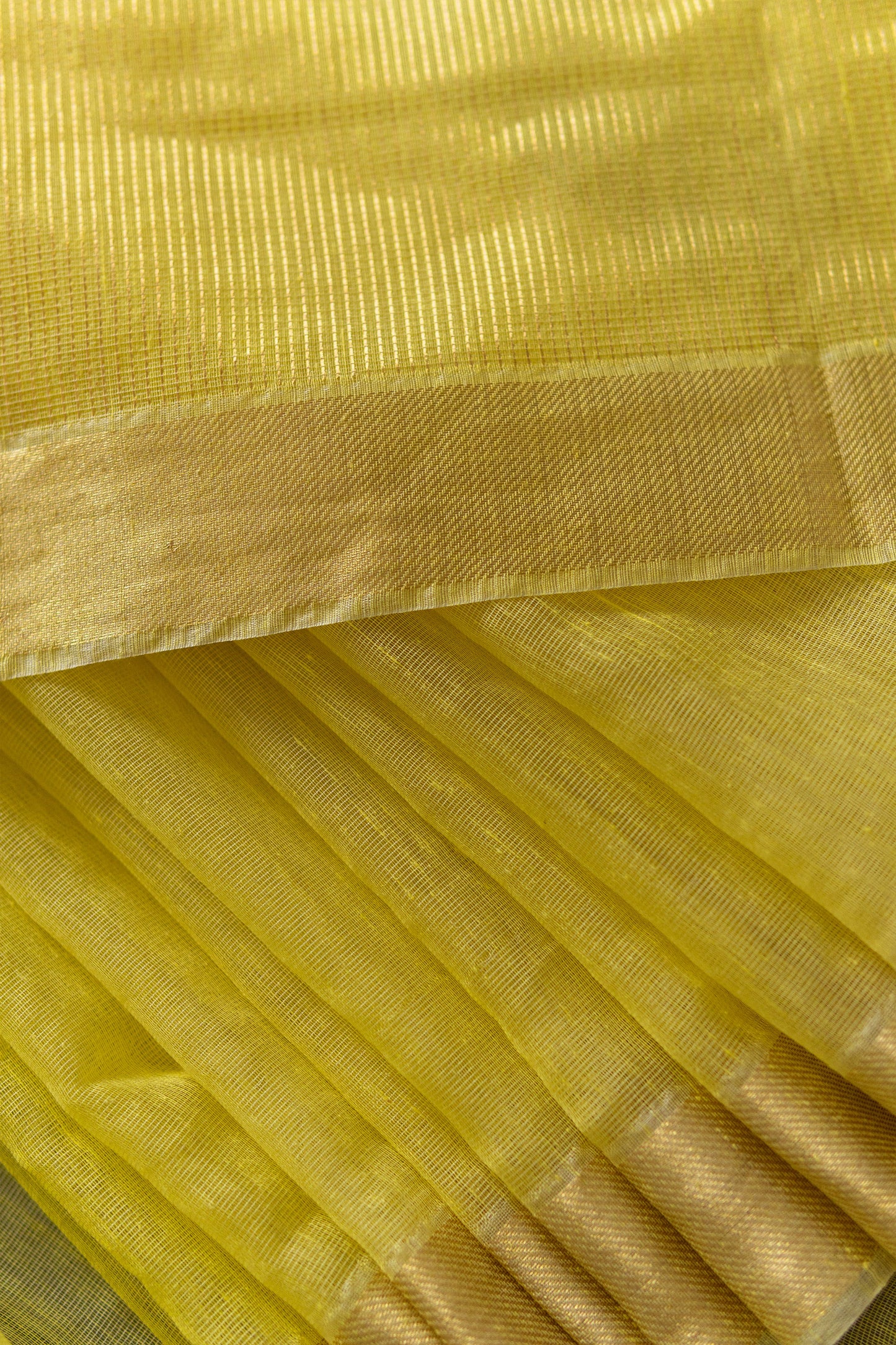 Lime Yellow Khadi Silk with Zari  Border and Stripes Pallu Saree