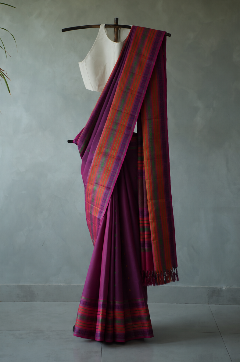 Purple Kanjivaram Silk Saree with Multicolour Thread Work Border