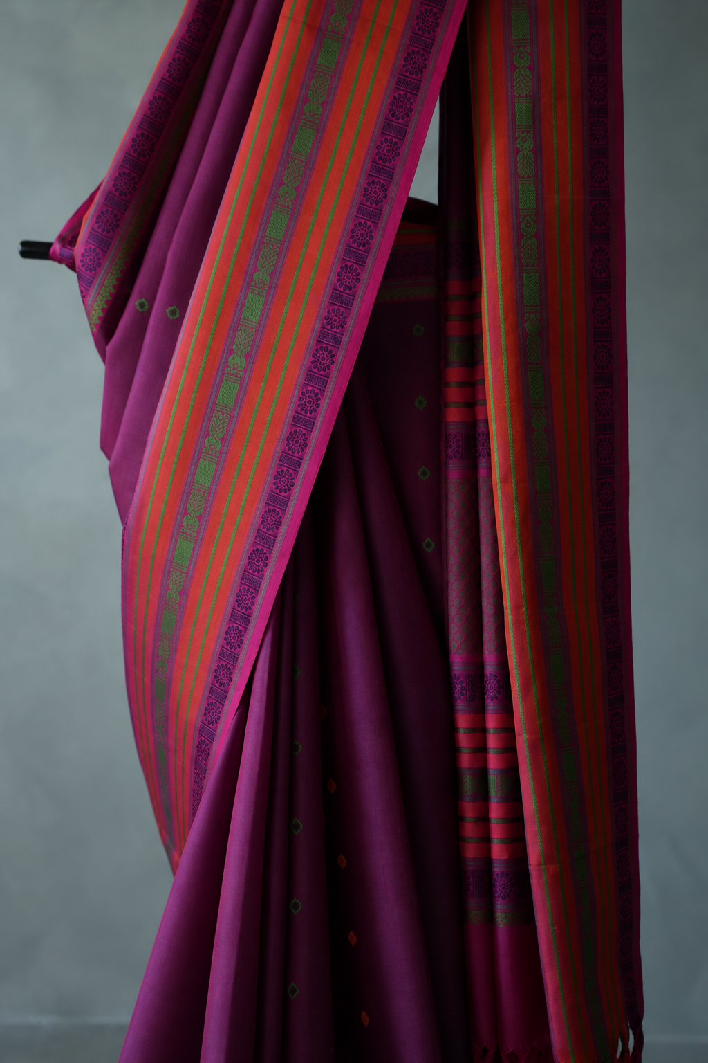 Purple Kanjivaram Silk Saree with Multicolour Thread Work Border