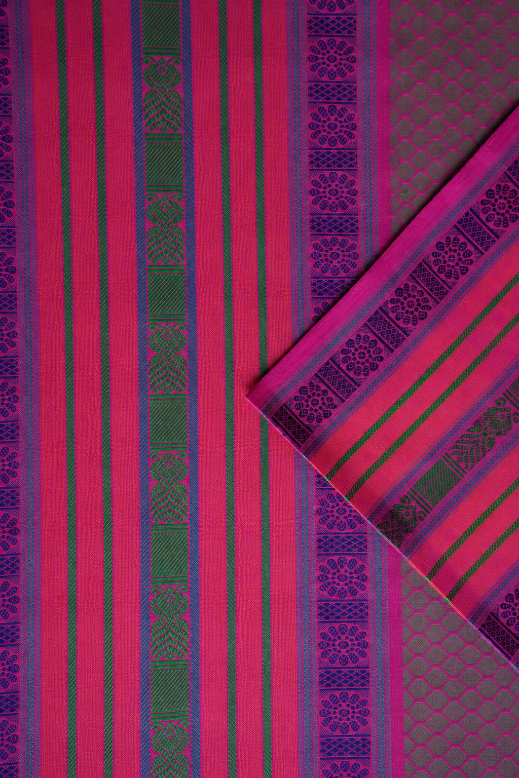 Purple Kanjivaram Silk Saree with Multicolour Thread Work Border