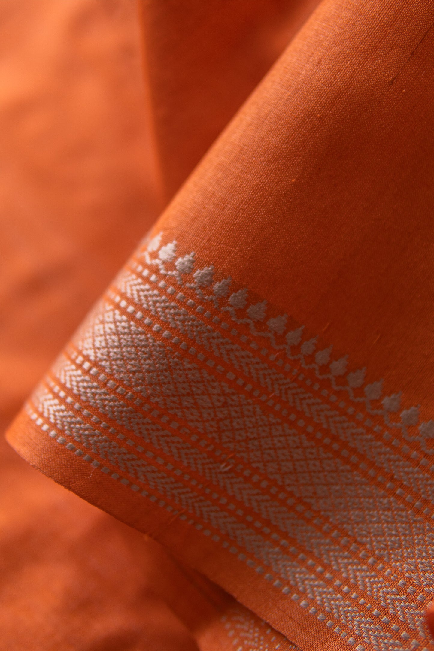 Orange Tussar Silk Plain Body with Moonga Doddy Border Saree