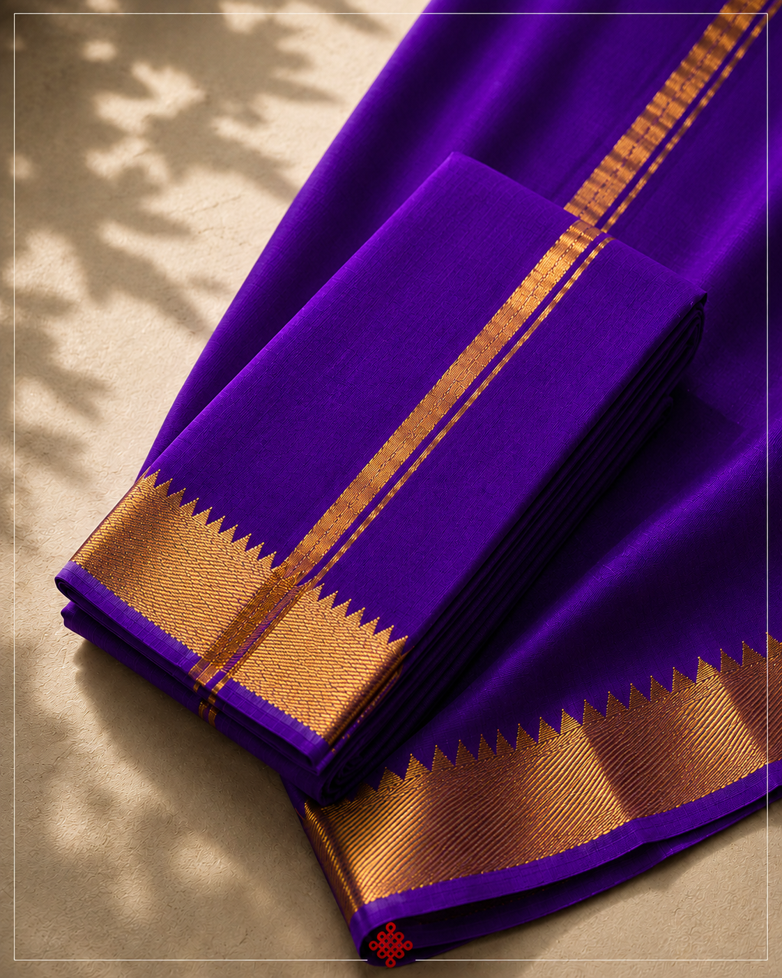 Royal Purple Mangalagiri Silk Cotton Veshti Set with Gold Zari Border