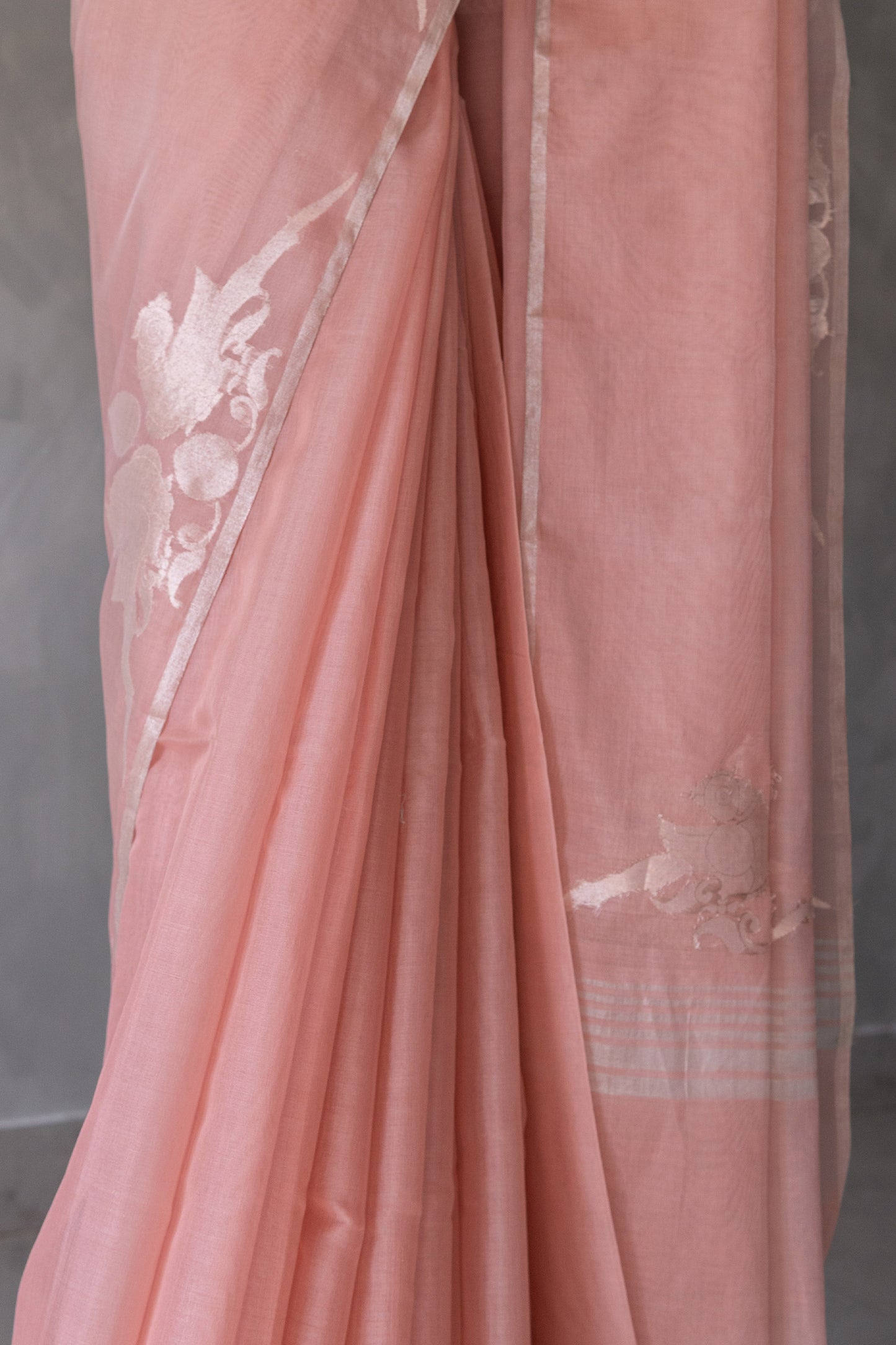 Peach Silk Cotton with Parrot Border and Pallu Saree