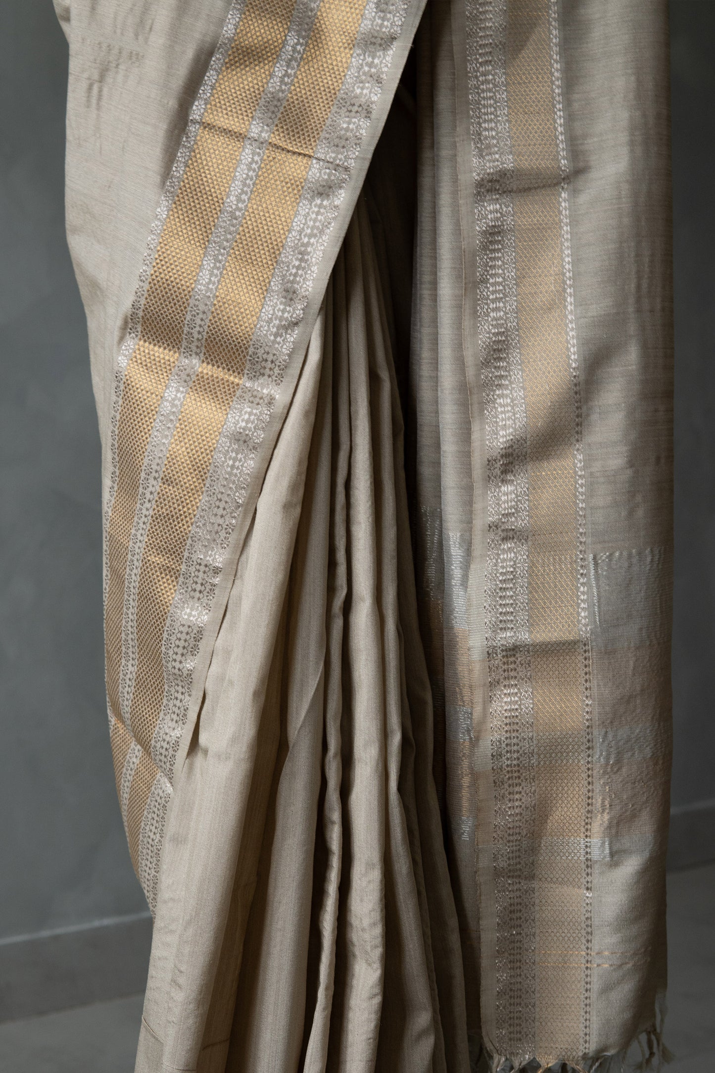 Grey Moonga Silk with Multi Dobby Border Saree