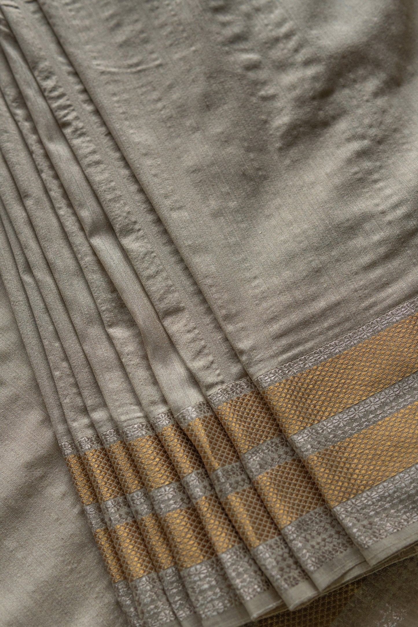 Grey Moonga Silk with Multi Dobby Border Saree