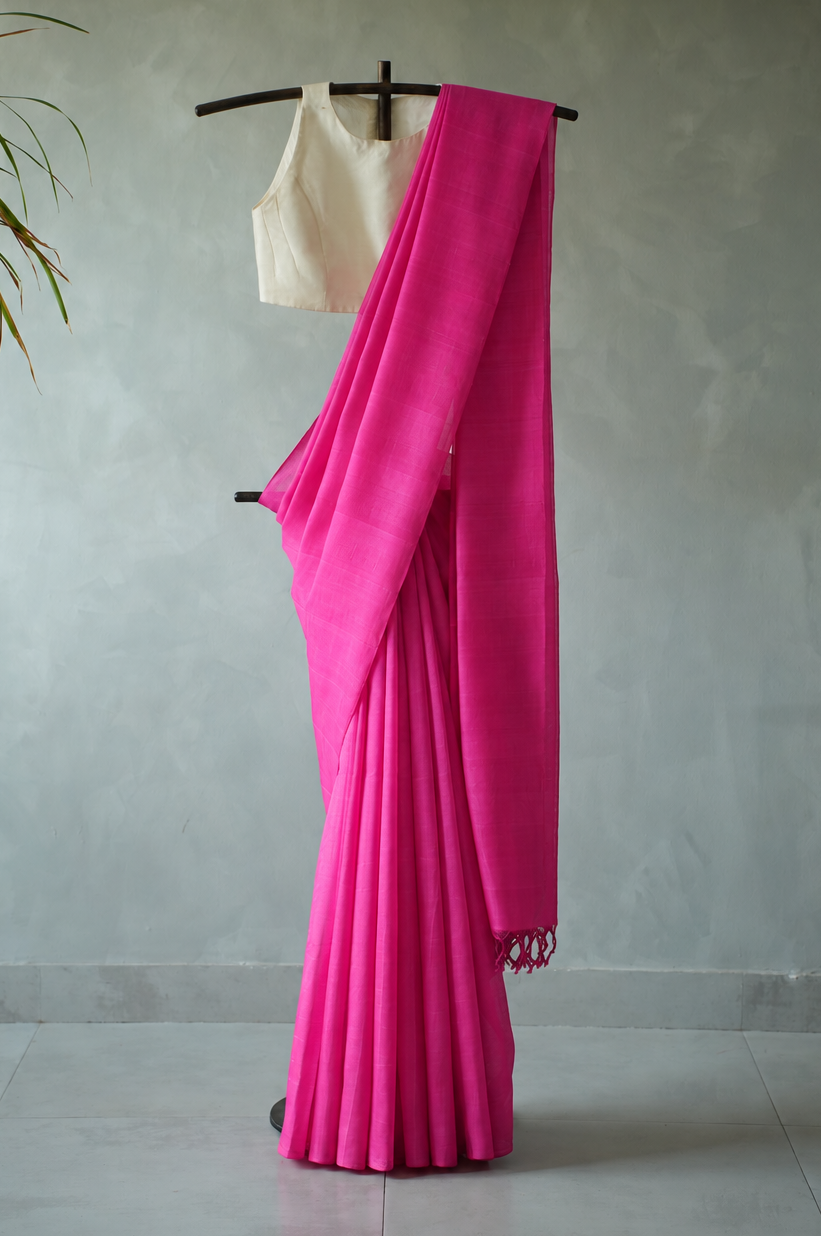 Hot Pink Plain Mangalagiri Silk Cotton Saree