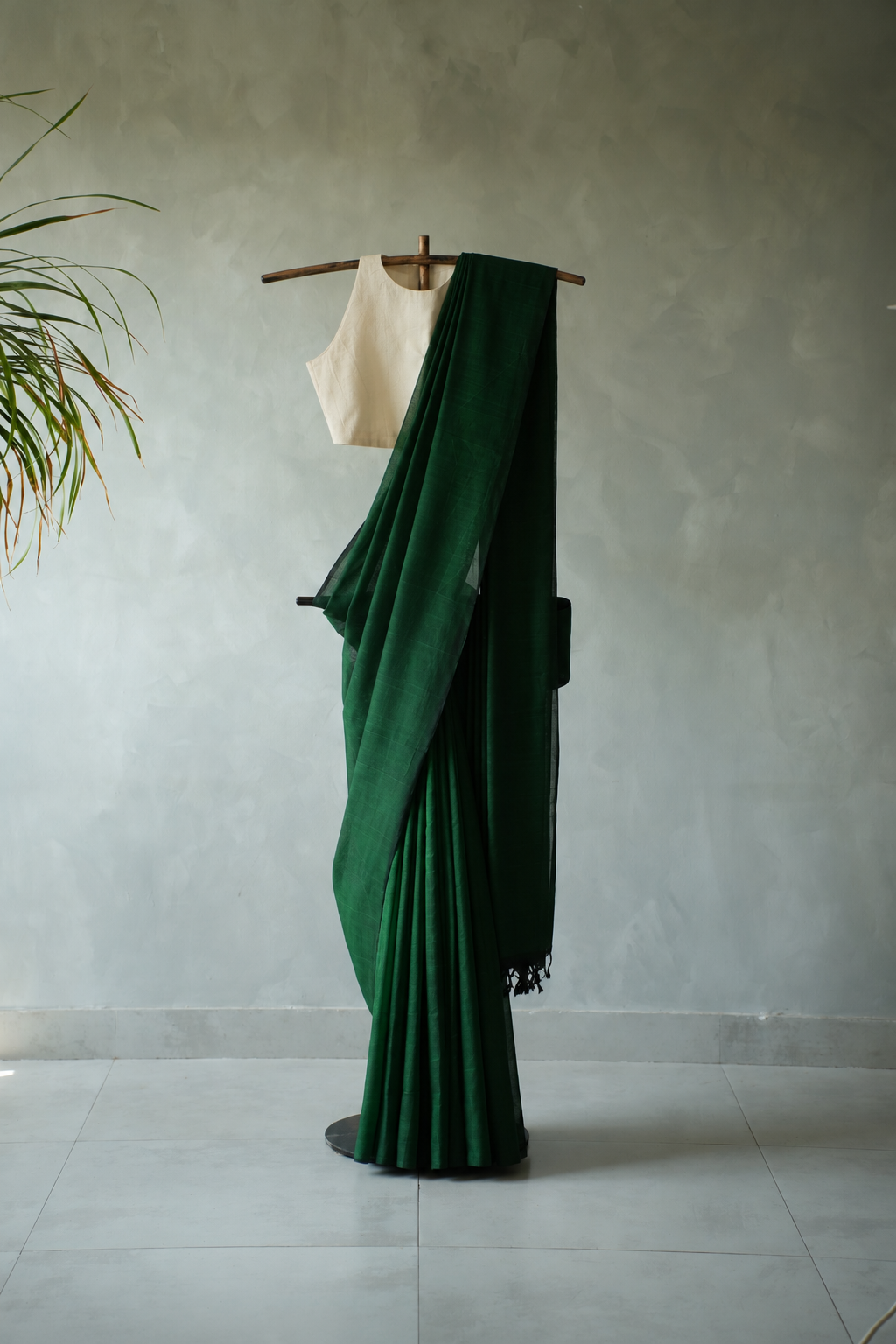 Emerald Green Plain Mangalagiri Silk Cotton Saree