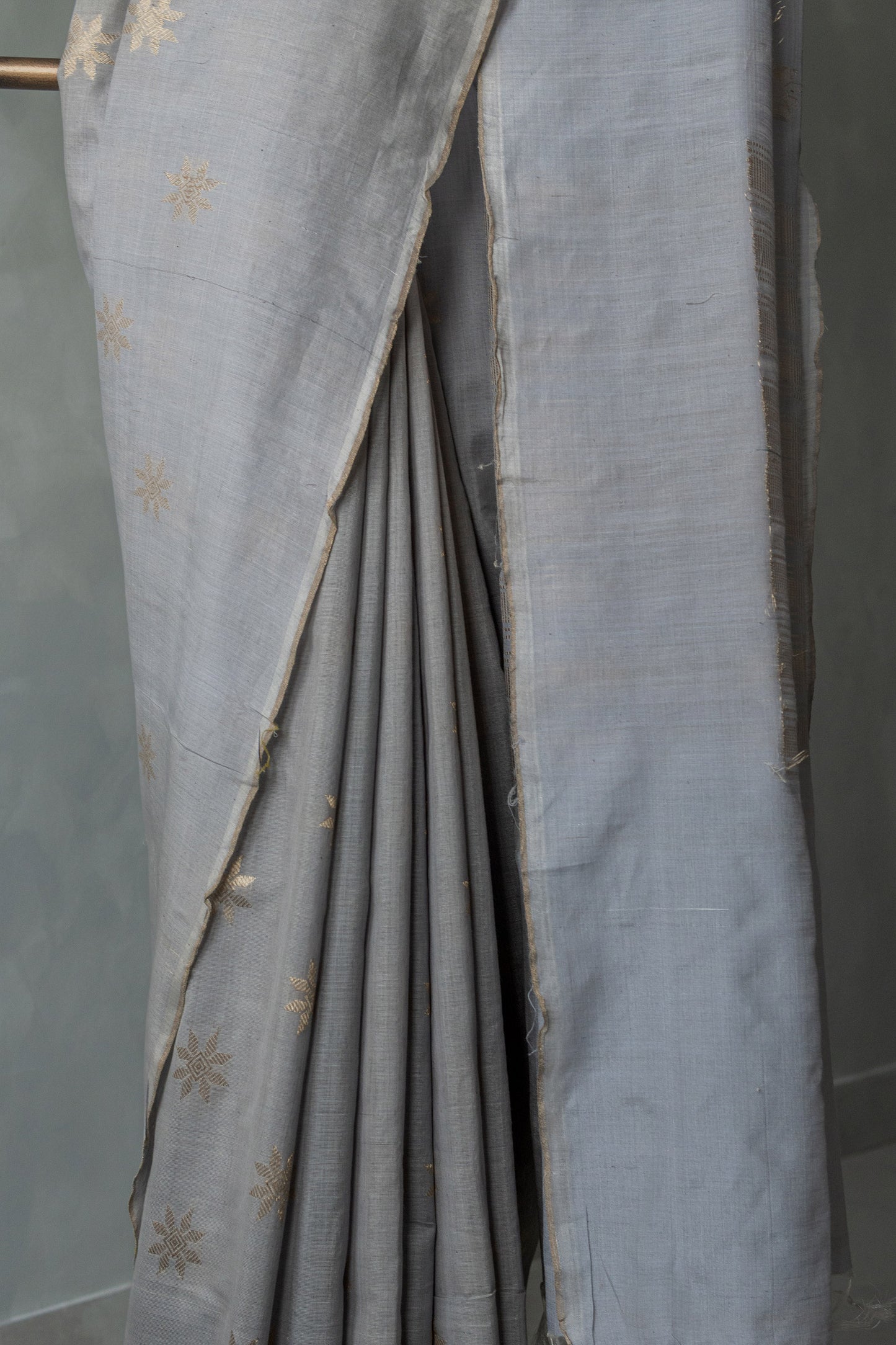 Powder Blue Tussar Khadi Silk with Star Motif and Plain Body Saree