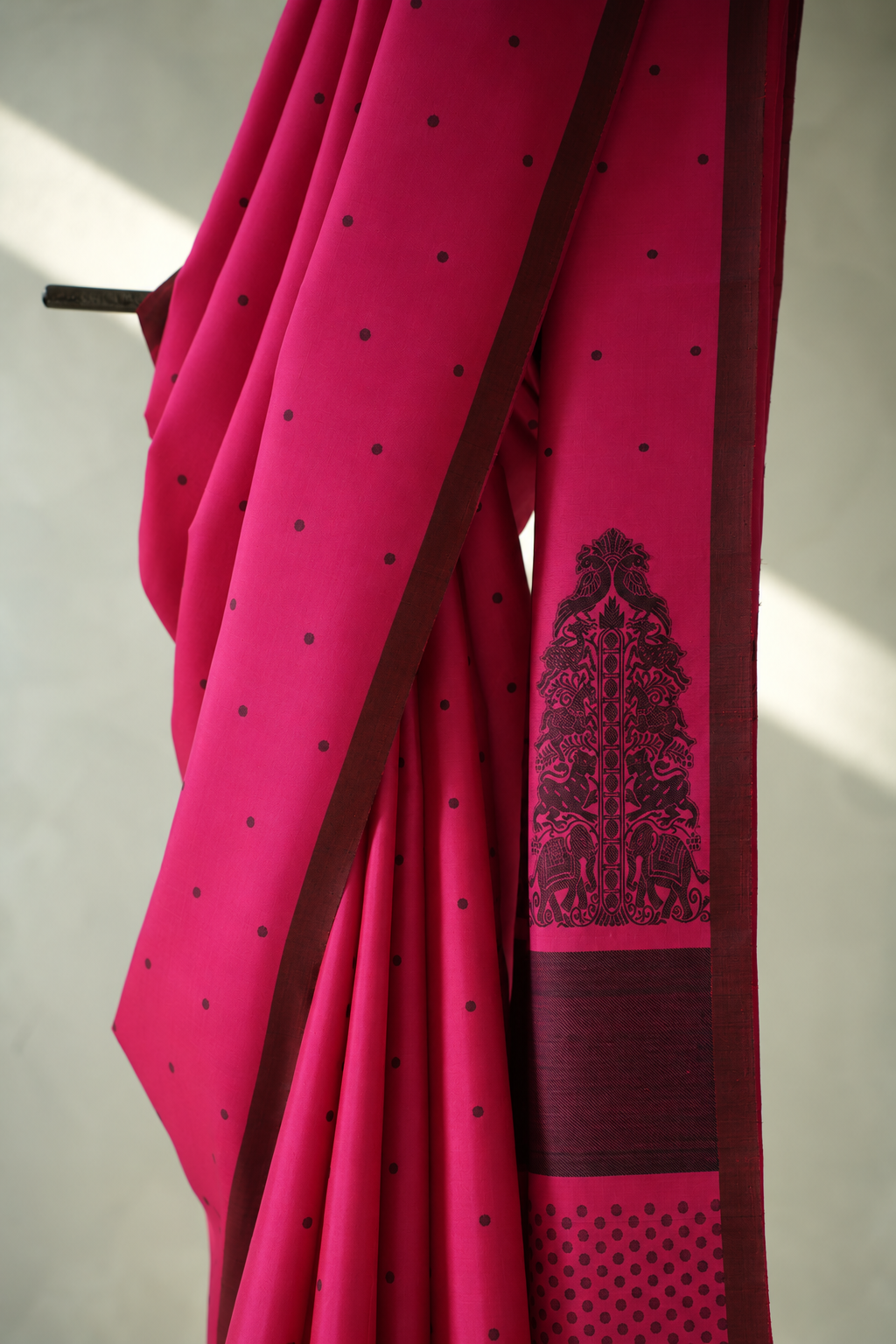 Magenta Pink Kanjivaram Silk with Black Thread Work Border Saree