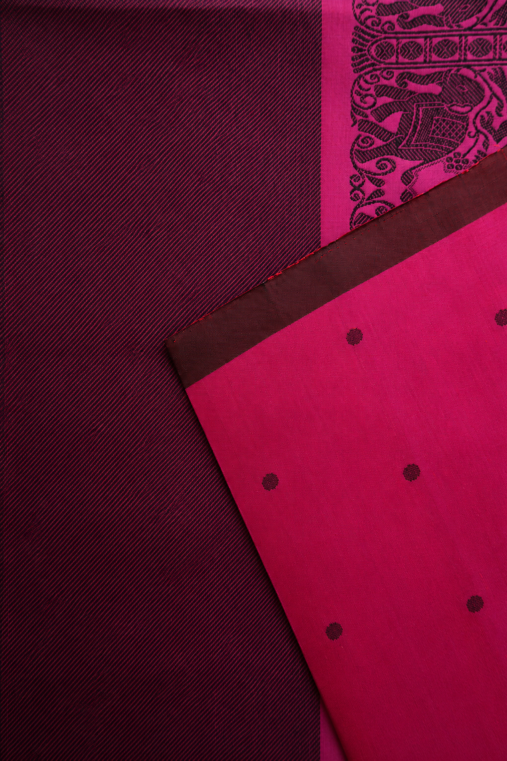 Magenta Pink Kanjivaram Silk with Black Thread Work Border Saree