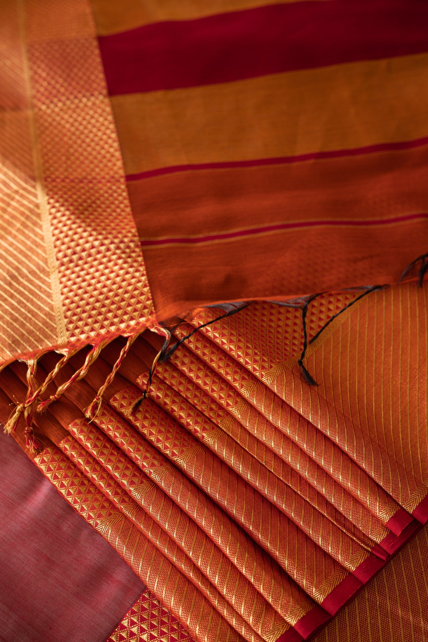 Brick Red Silk Cotton Saree with Zari Rassa Border Saree