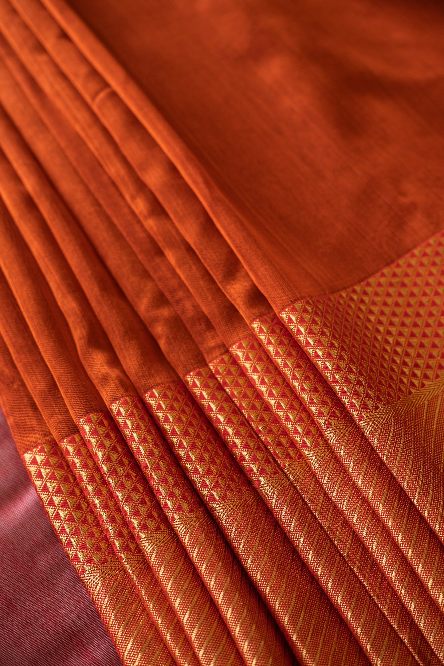 Brick Red Silk Cotton Saree with Zari Rassa Border Saree