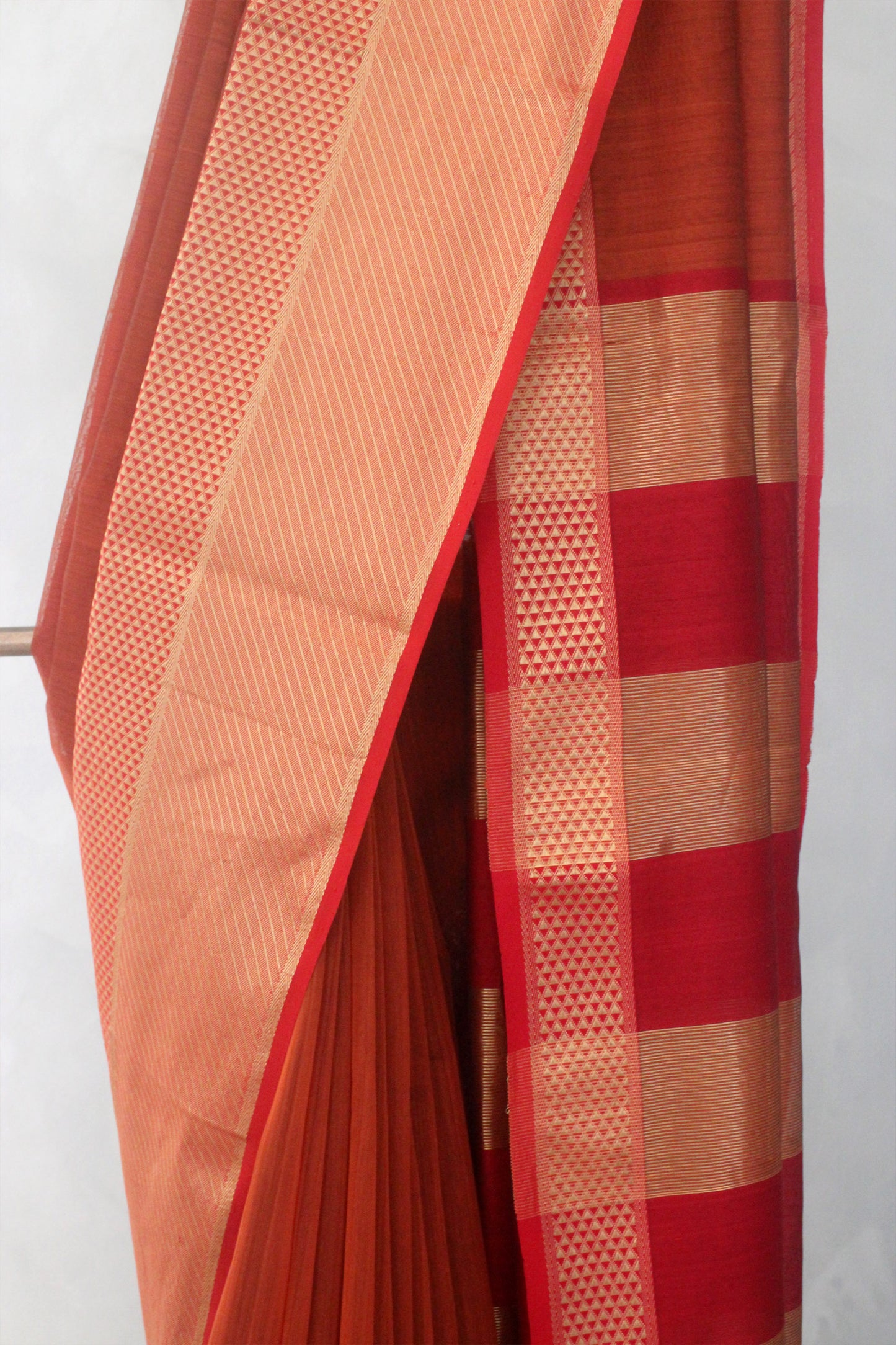 Brick Red Silk Cotton Saree with Zari Rassa Border Saree