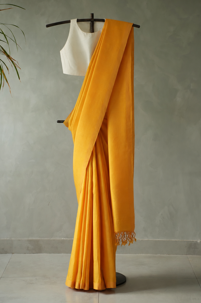 Chrome Yellow Plain Mangalagiri Silk Cotton Saree