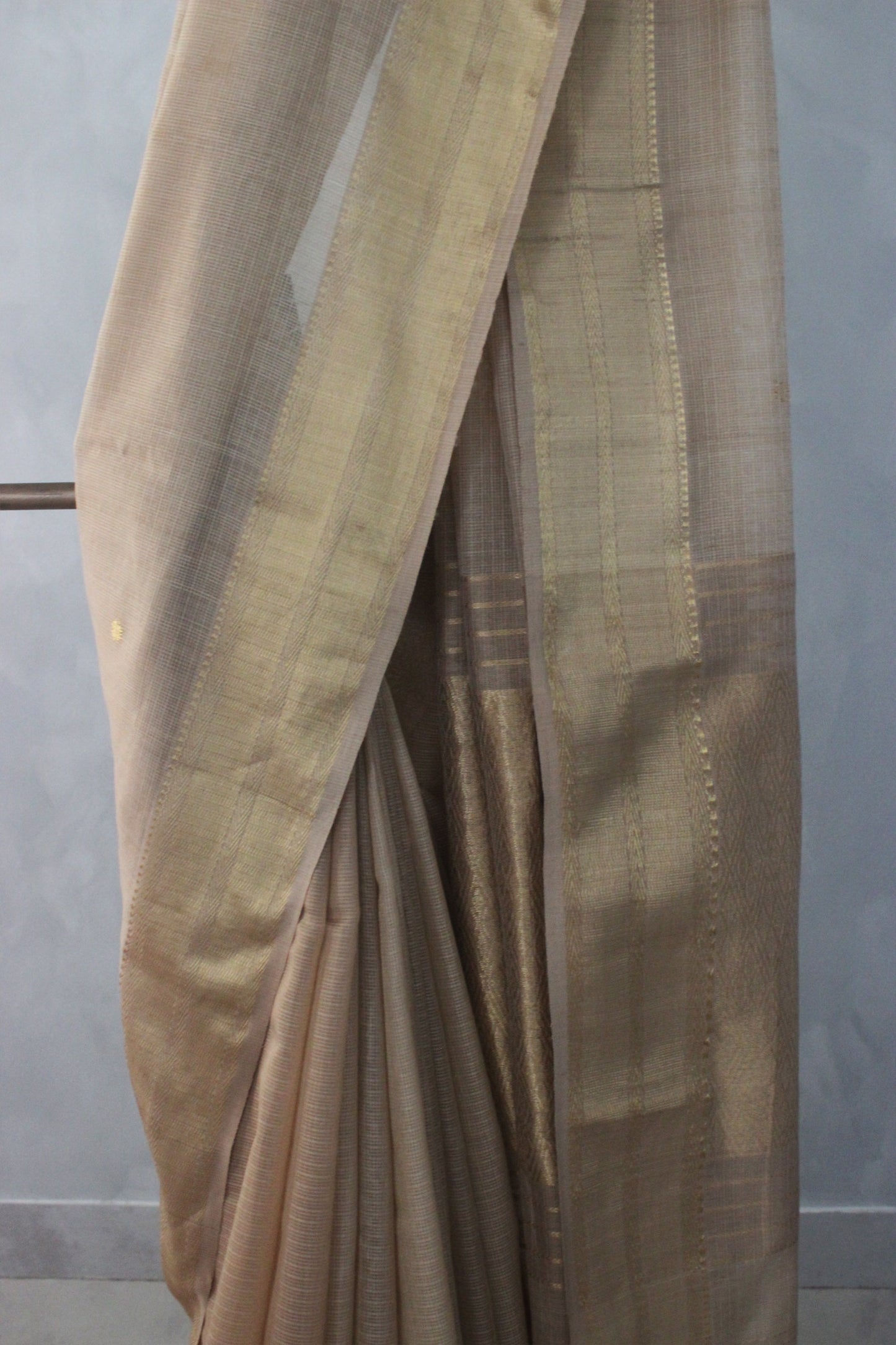 Gold Silk Cotton Saree with Zig Zag  Border Saree