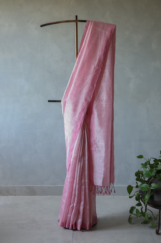 Pink Plain Silk Cotton Saree
