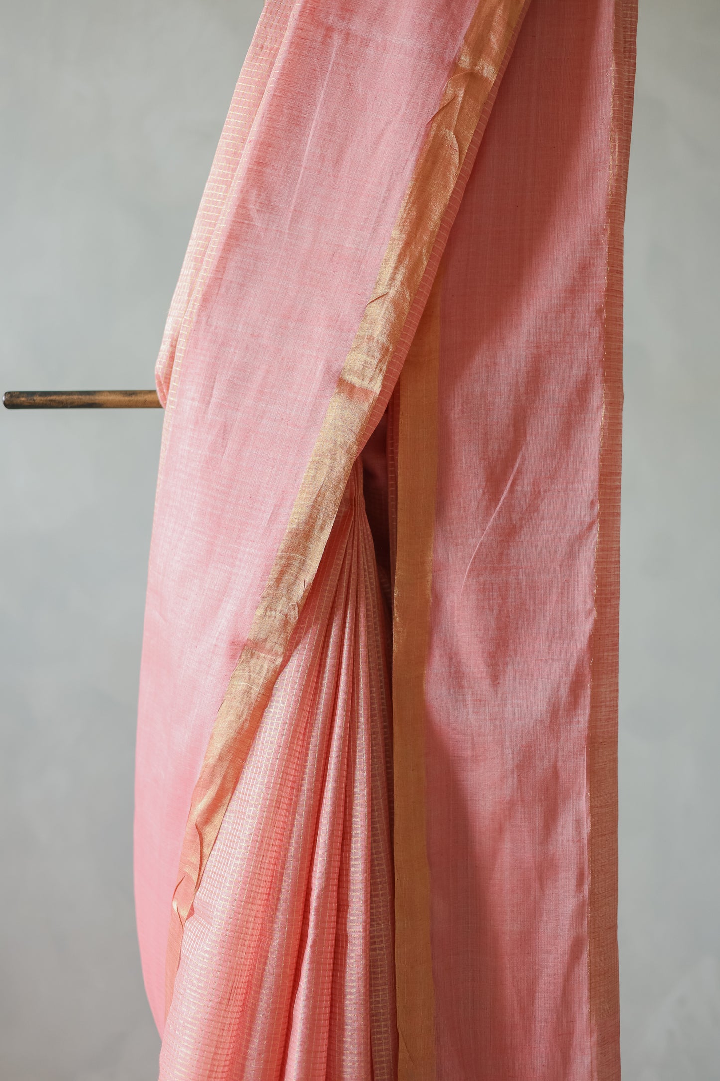 Onion Pink Khadi Plain Border Zari Checked Body Saree