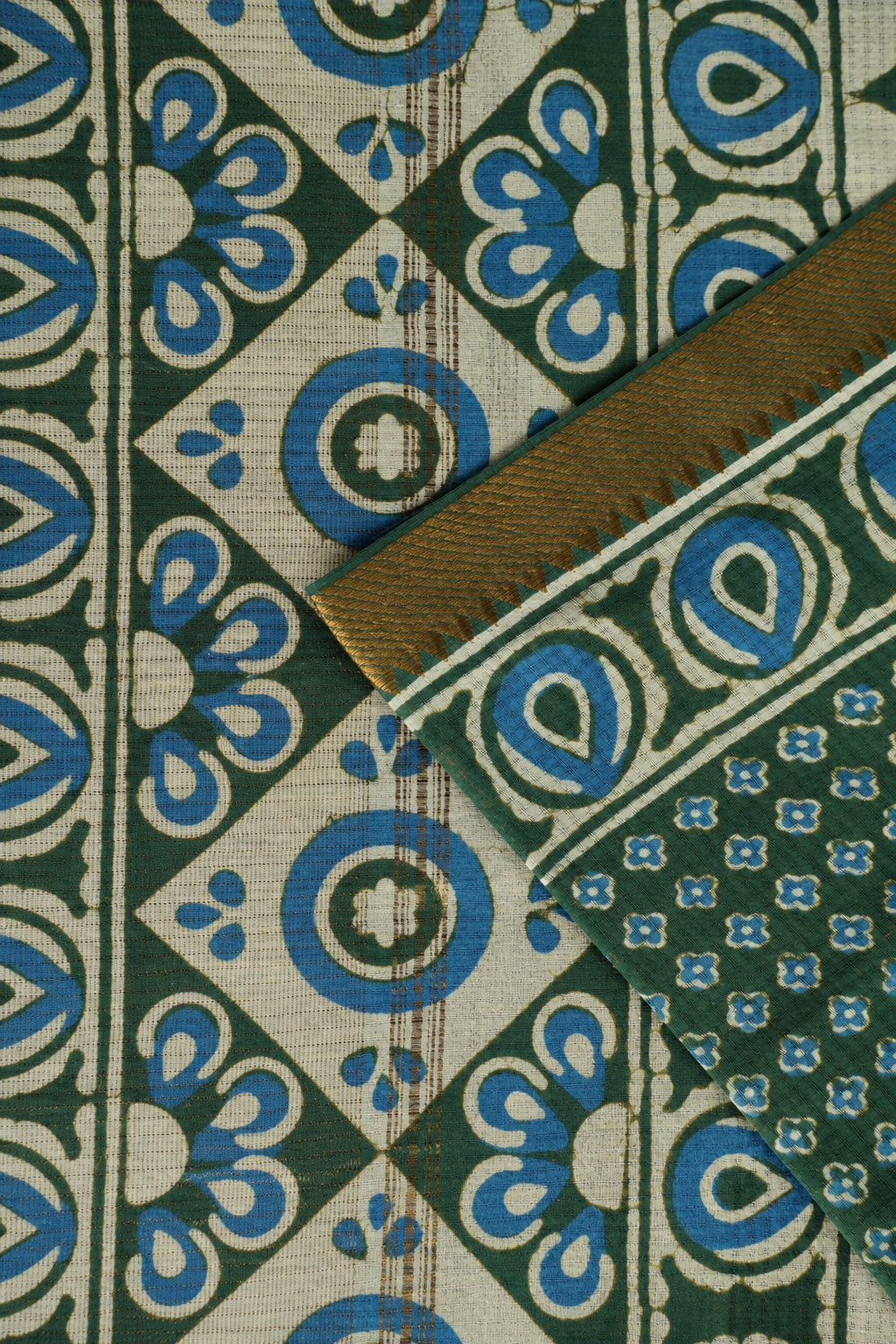 Olive Green Mangalagiri Cotton Saree Featuring an All Over Dabu Print
