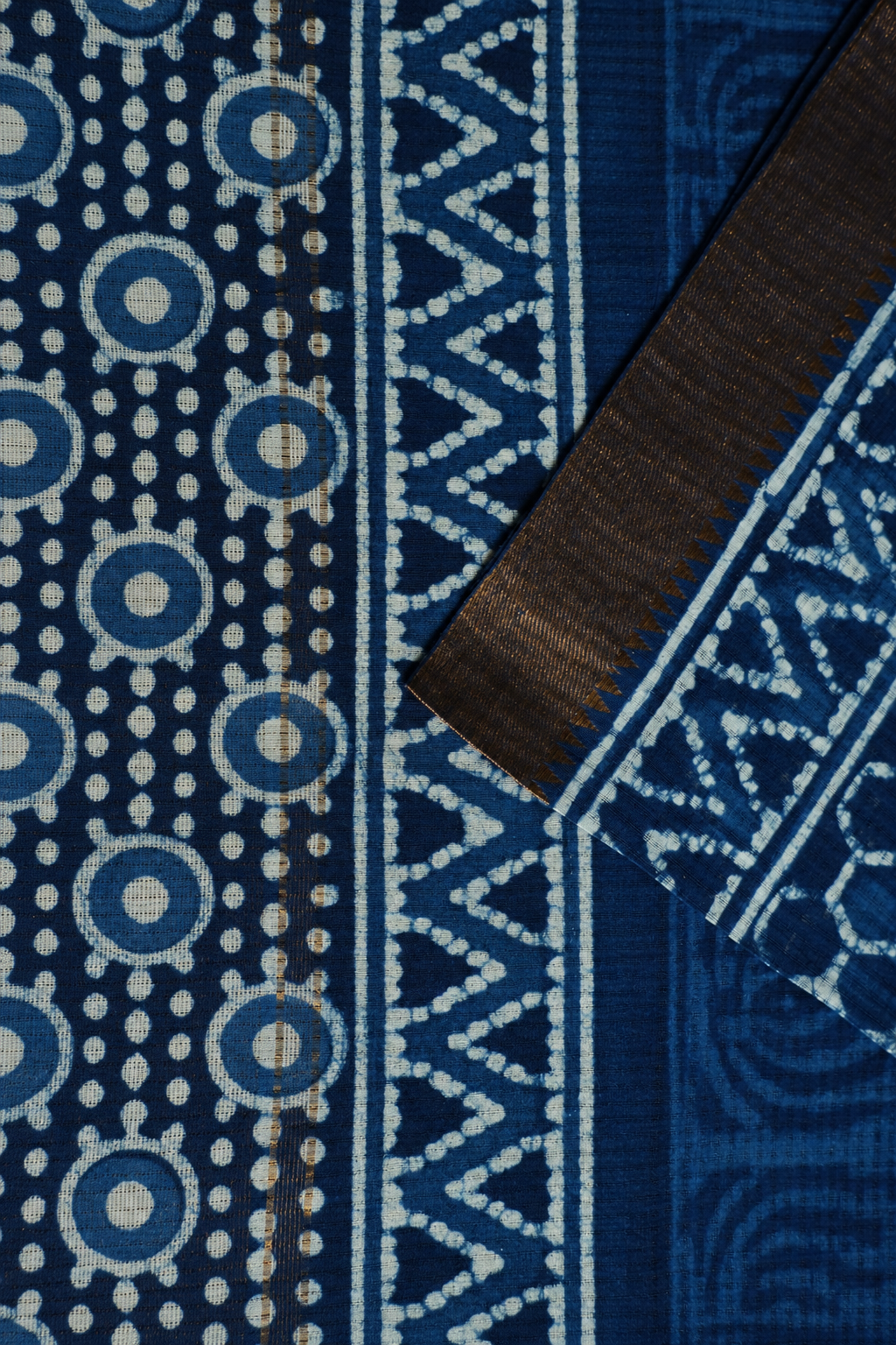 Indigo Blue Mangalagiri Cotton Saree Featuring an All Over Dabu Print